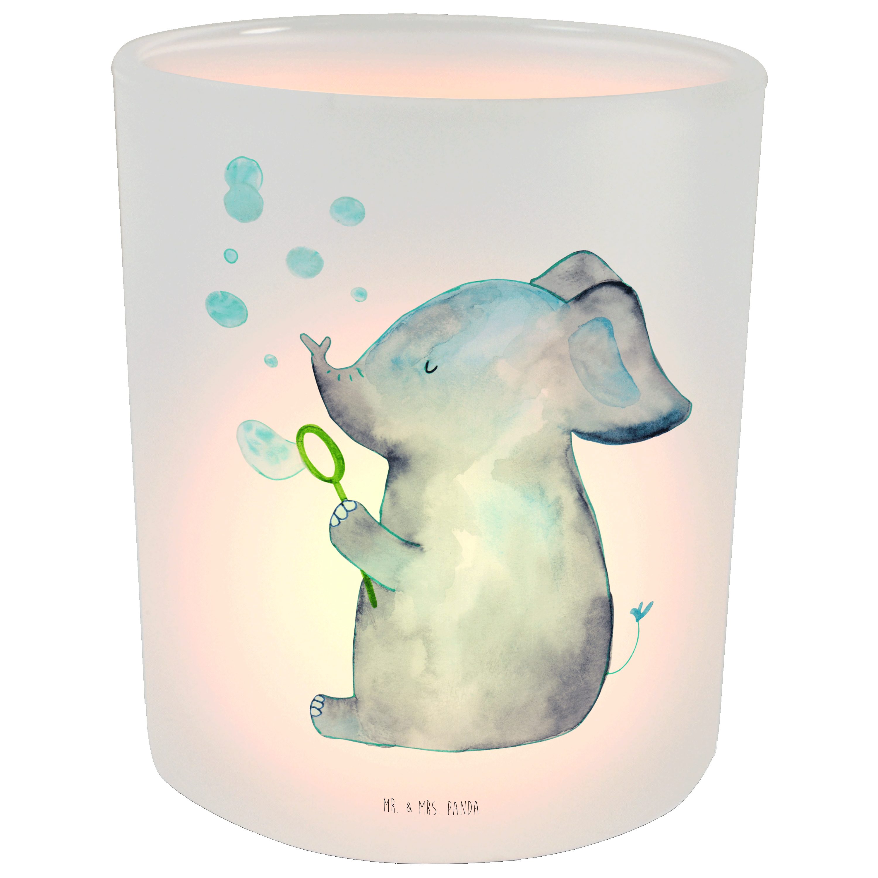 Panda St) Teelichtha Rüsseltier, Transparent (1 Windlicht Elefant Seifenblasen - Mr. & - Mrs. Geschenk,