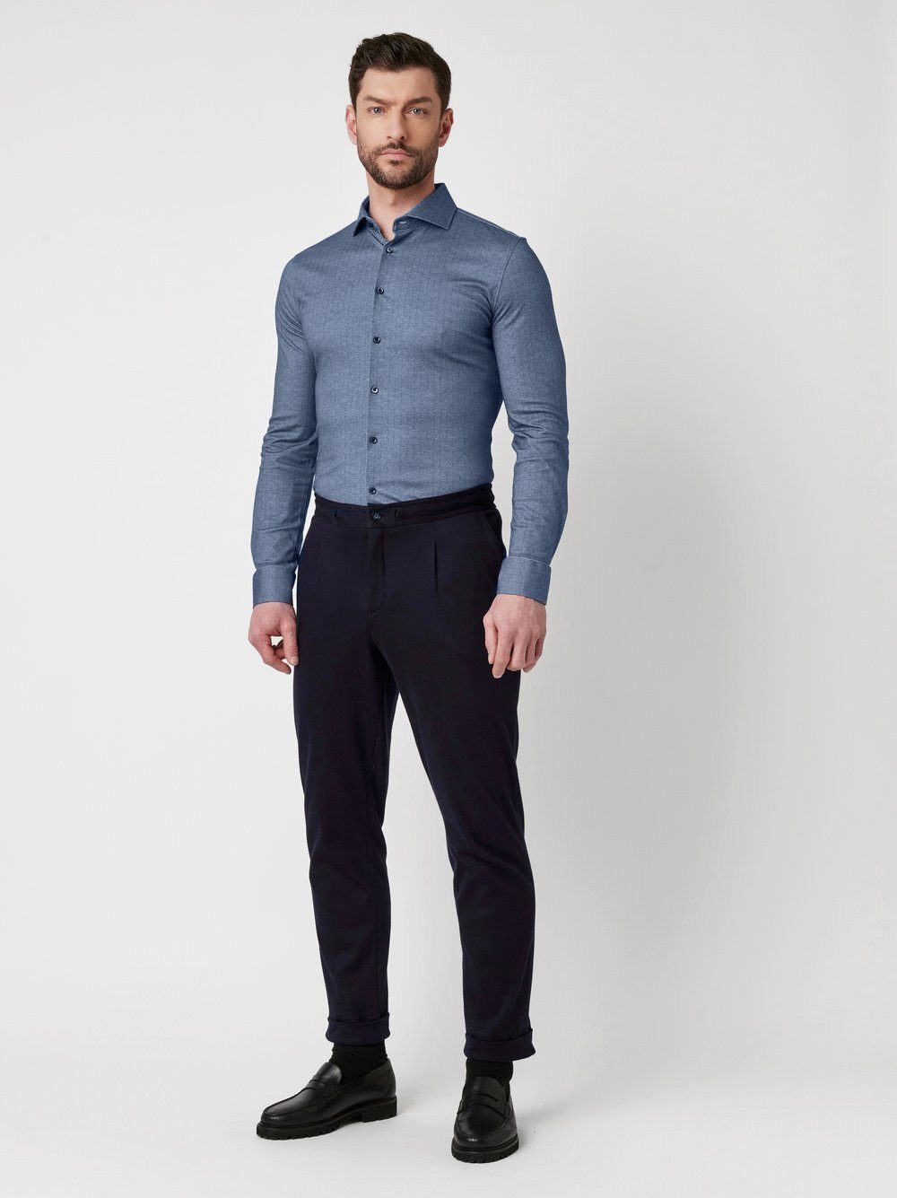 DESOTO Businesshemd Luxury Hai aus Jersey mit Hai Kragen