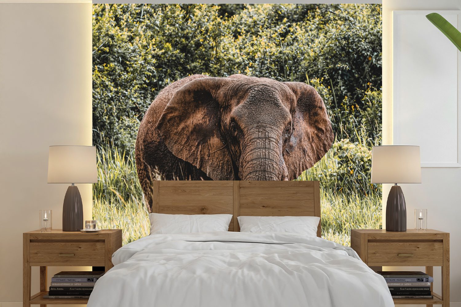 MuchoWow Fototapete Elefant - Wohnzimmer Tapete (5 Natur, - oder Schlafzimmer, St), für bedruckt, Vinyl Gras Matt, Wandtapete