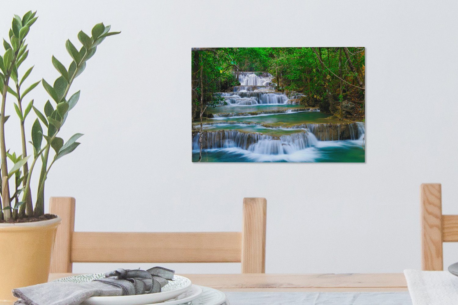Leinwandbilder, - Natur Wanddeko, Dschungel, - Wasserfall Wandbild St), Bäume cm Wasserfall Aufhängefertig, OneMillionCanvasses® Leinwandbild (1 - 30x20
