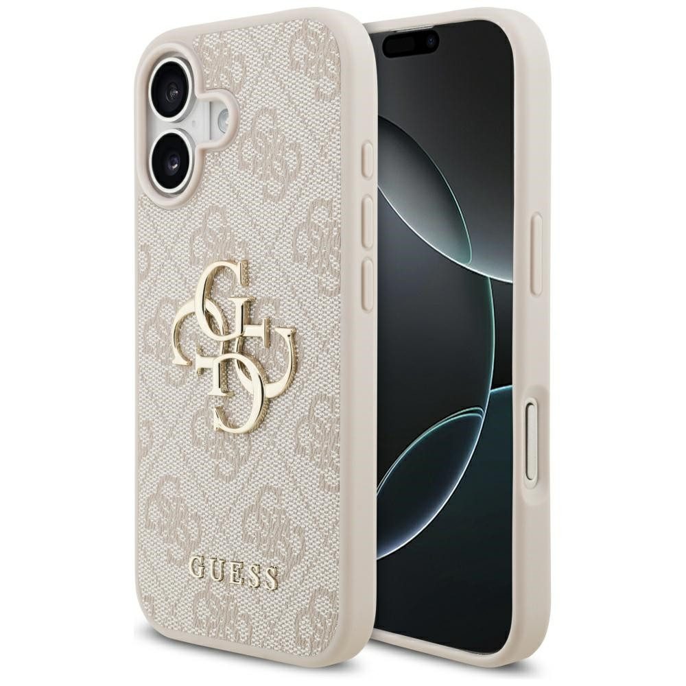Guess Handyhülle iPhone 17 Kunstleder rosa Big Logo Metall goldfarben 6,3 Zoll, Kantenschutz