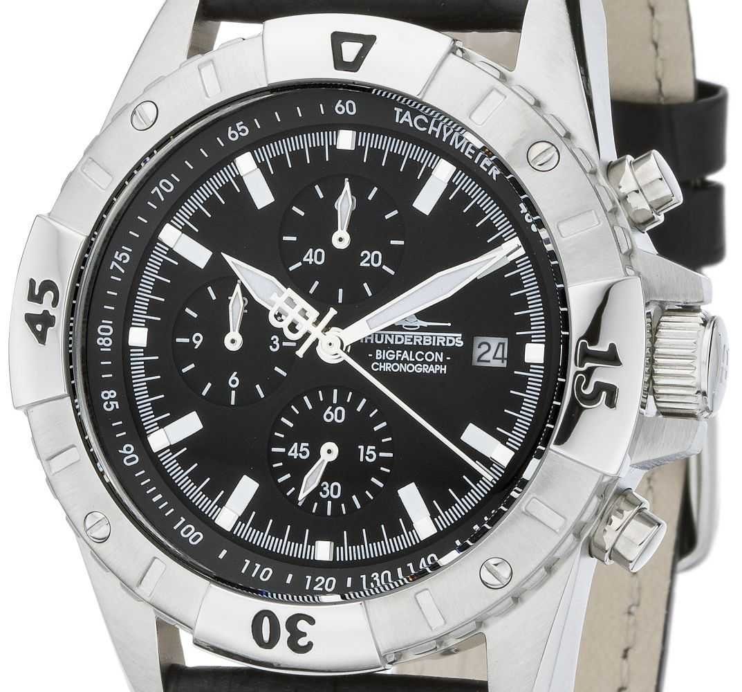 Thunderbirds Chronograph TB1040-01 Big Falcon Fliegeruhr – Herrenuhr mit Lederband, 42 mm, Edelstahlgehäuse, präziser Chronograph im Fliegerdesign
