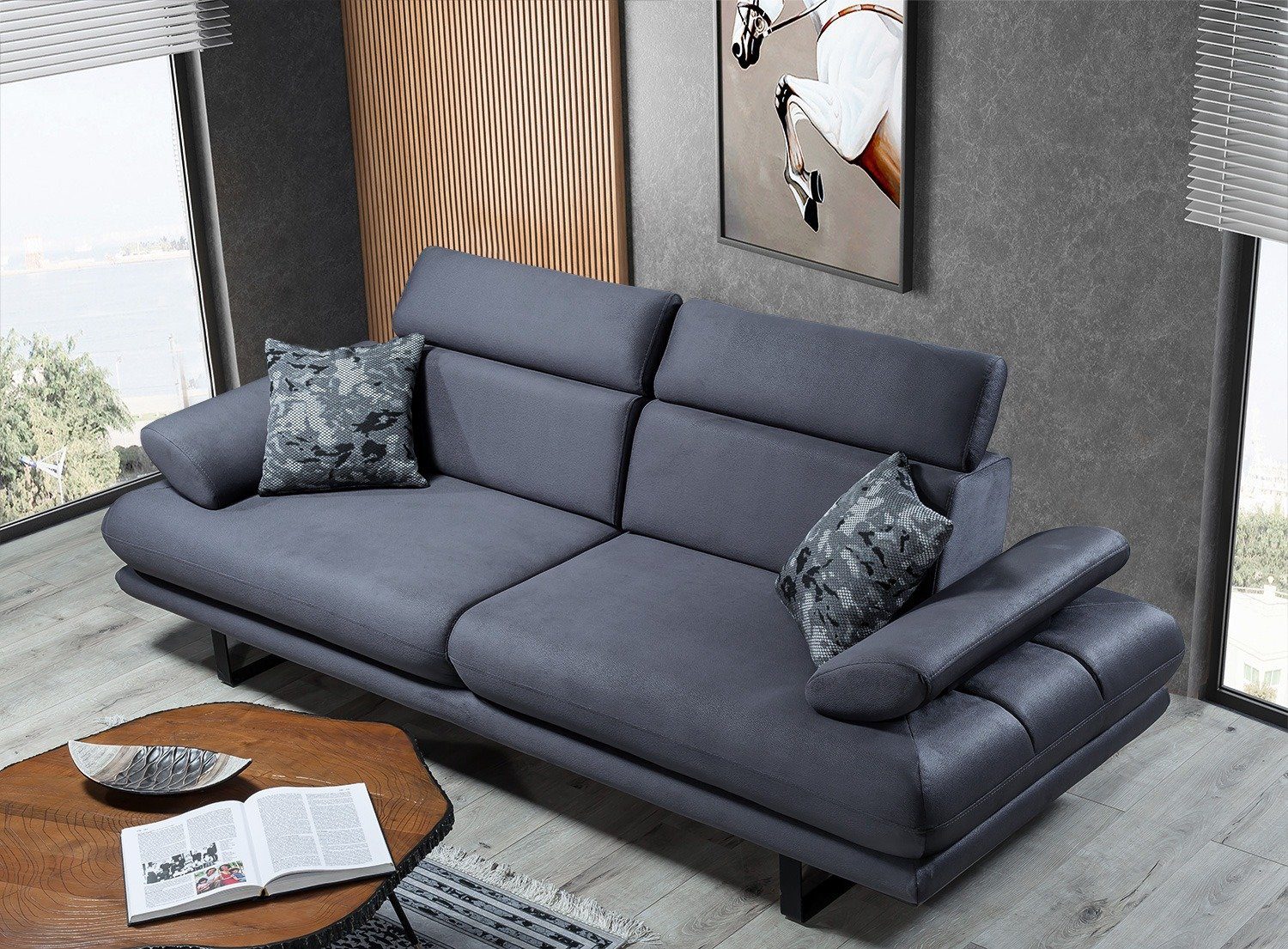 Villa Möbel Sitztiefen- Energy, Turkey, Stk. 1 in Anthrazit und stylische Made Sofa 2-Sitzer, Quality Armlehnenverstellung