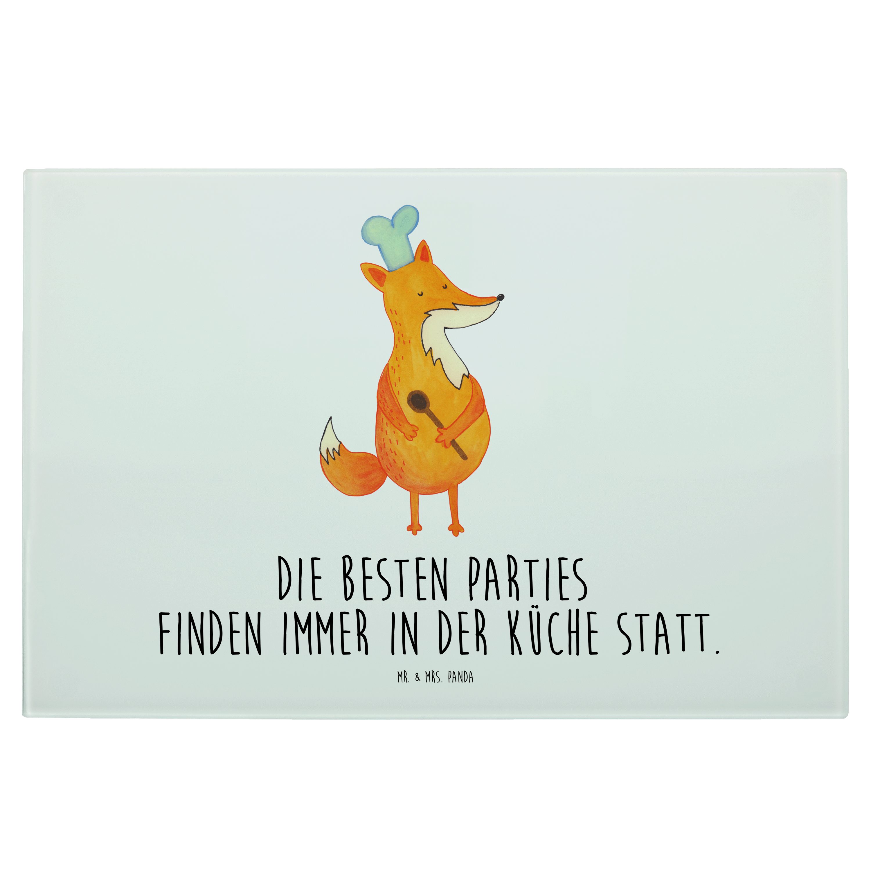 Mr. & Mrs. Panda Servierbrett Fuchs Koch - Weiß - Geschenk, Spruch