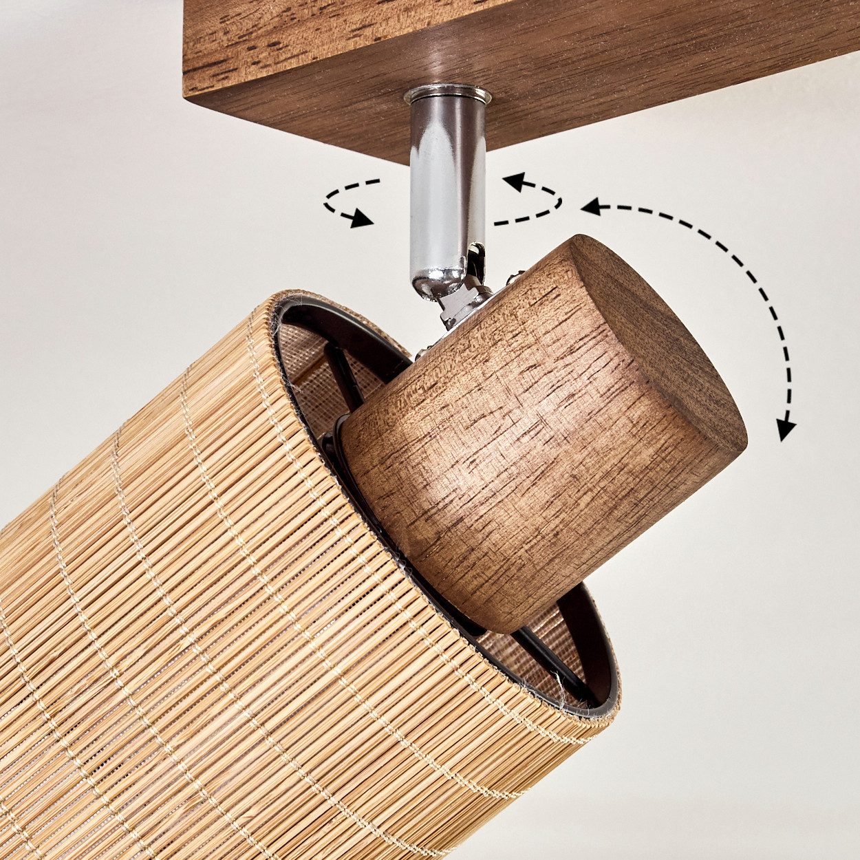 hofstein Deckenleuchte Deckenlampe aus Holz/Metall/Bambus in Dunkelbraun/Chromfarben/Natur, ohne Leuchtmittel, mit verstellbaren Strahlern, 3 x E14, ohne Leucht – Bild 3 von 5