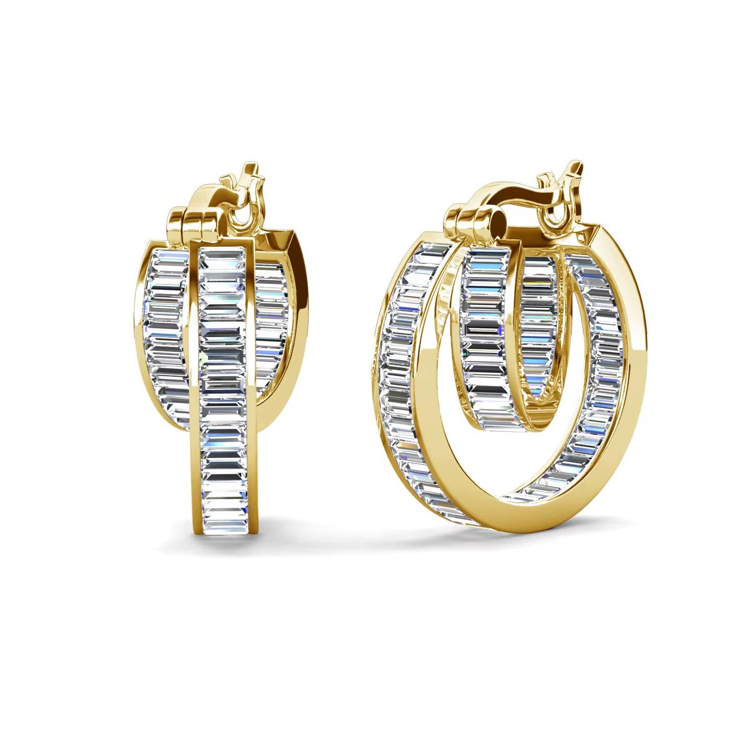 ROUGEMONT Paar Creolen Trendige Damen Creolen Ohrringe Baguette Style, Hypoallergen für empfindliche Haut