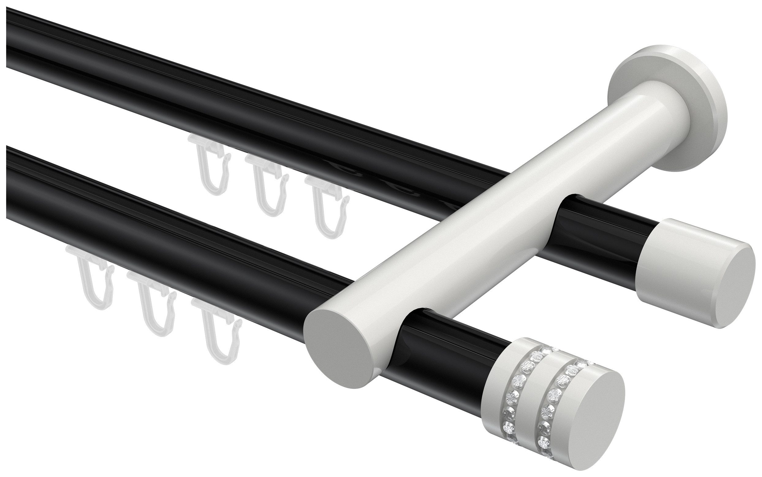 INTERDECO Innenlaufschiene Platon Estana, Ø 20 mm, 2-läufig, Fixmaß, kürzbar, Wandmontage, Aluminium, Schwarz / Weiß / Bicolor