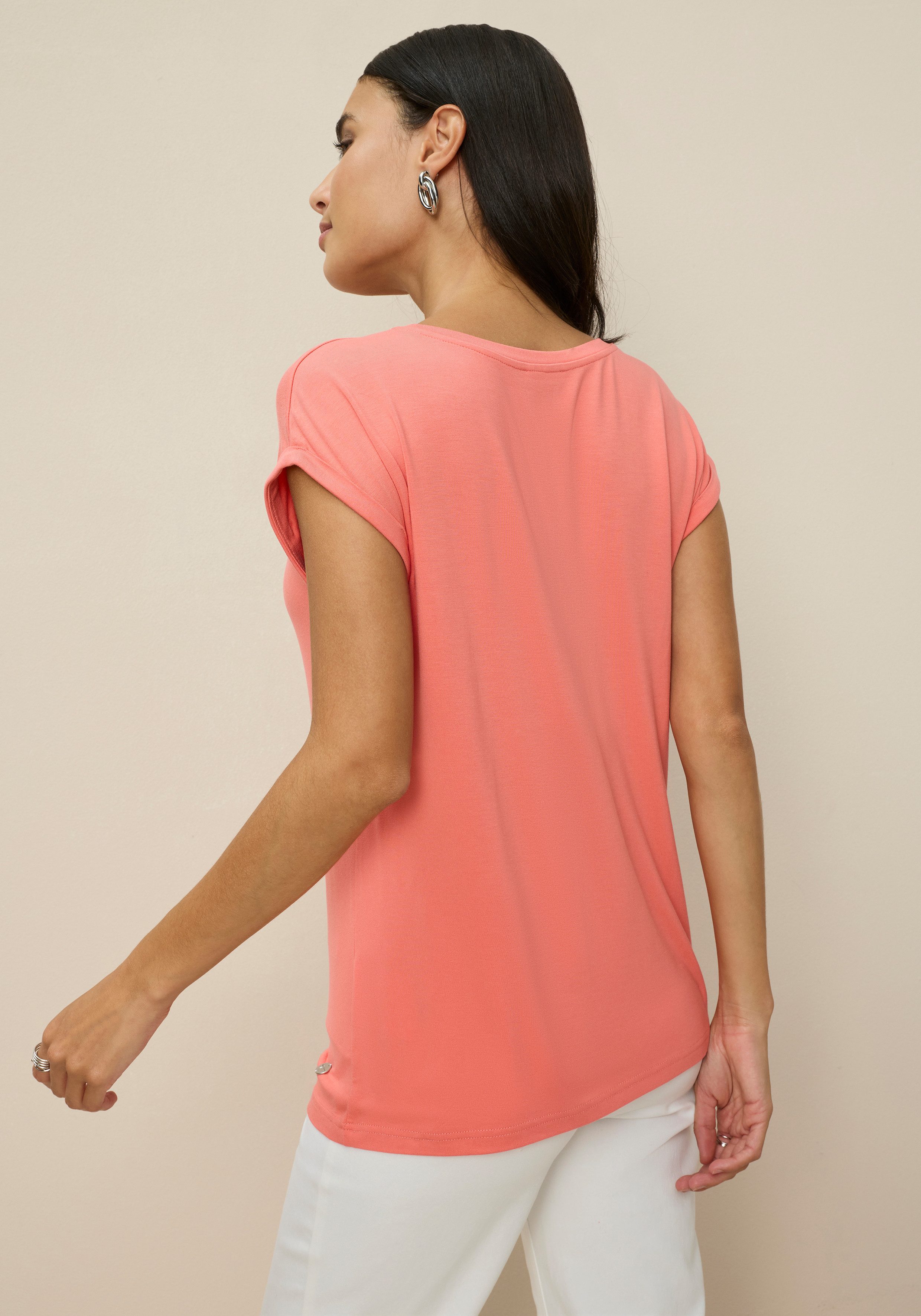 Tamaris T-Shirt Regular Fit, mit überlappenden Schultern, Kurzarm mit Aufschlag