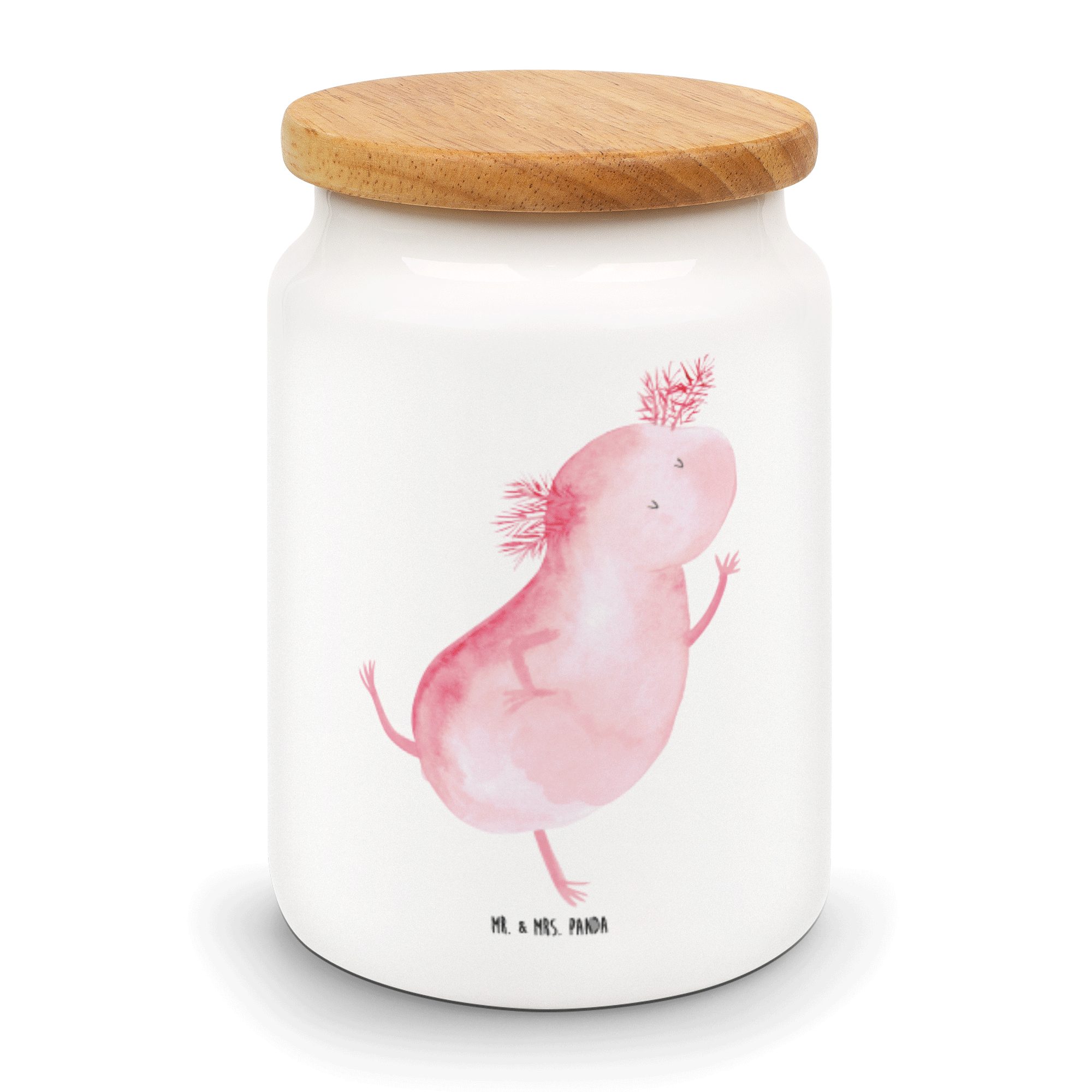 Mr. & Mrs. Panda Vorratsdose Axolotl tanzt - Weiß - Geschenk, Sterne, Dose, Vorratsbehälter, Hüpfe, Keramik, (1-tlg)