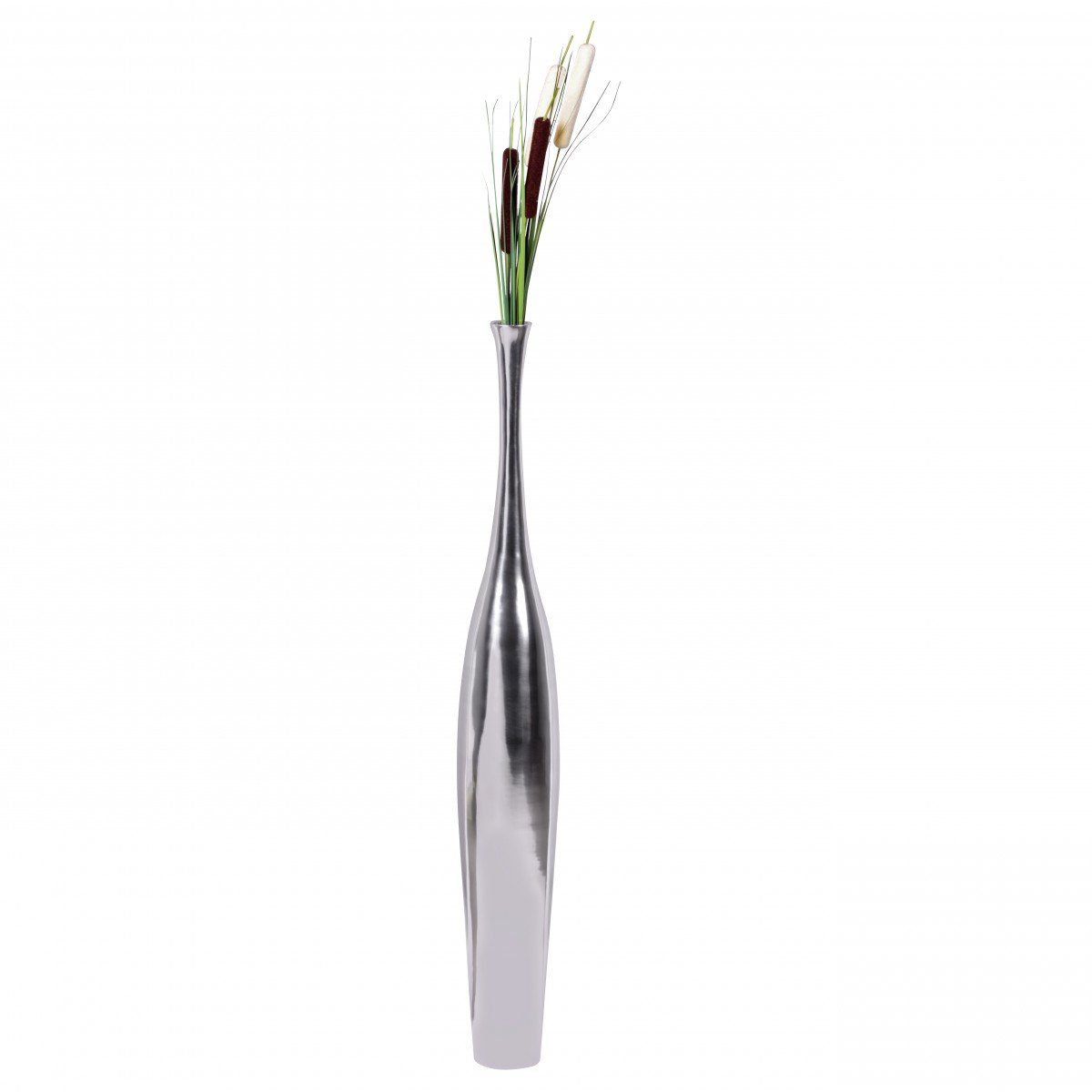 FINEBUY Dekovase SuVa4718_1 Aluminium Blumenvase Alu-Dekoration Wohndeko Farbe silber (BOTTLE L 100 cm Aluminium Silber Glänzend Groß), Hohe Alu Blumenvase Handgefertigt, Vase für Blumen