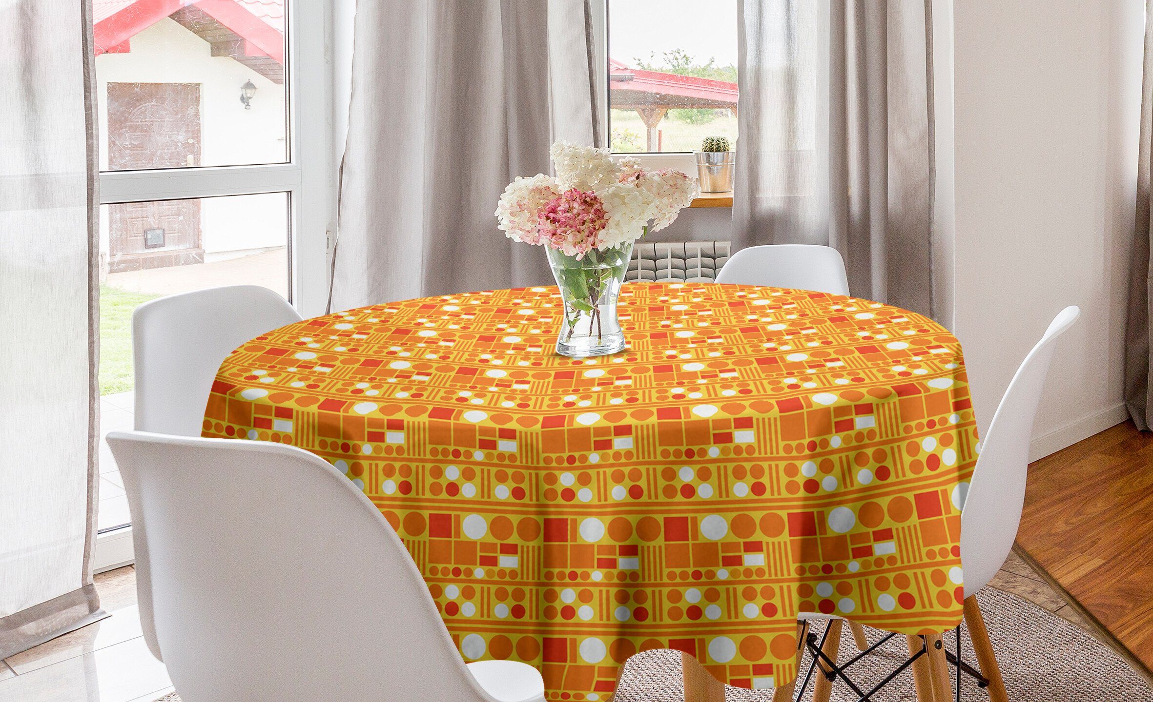 Abakuhaus Tischdecke Kreis Tischdecke Abdeckung für Esszimmer Küche Dekoration, Orange Monochrome Stil Formen Kunst