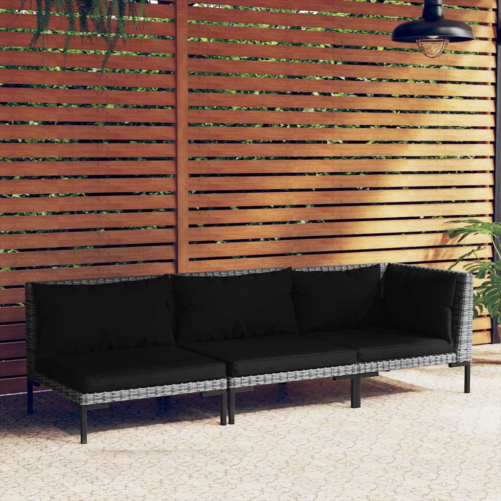 vidaXL Sofaelement 3-tlg. Garten-Lounge-Set Dunkelgrau Halbrundes Poly Rattan (1 St)
