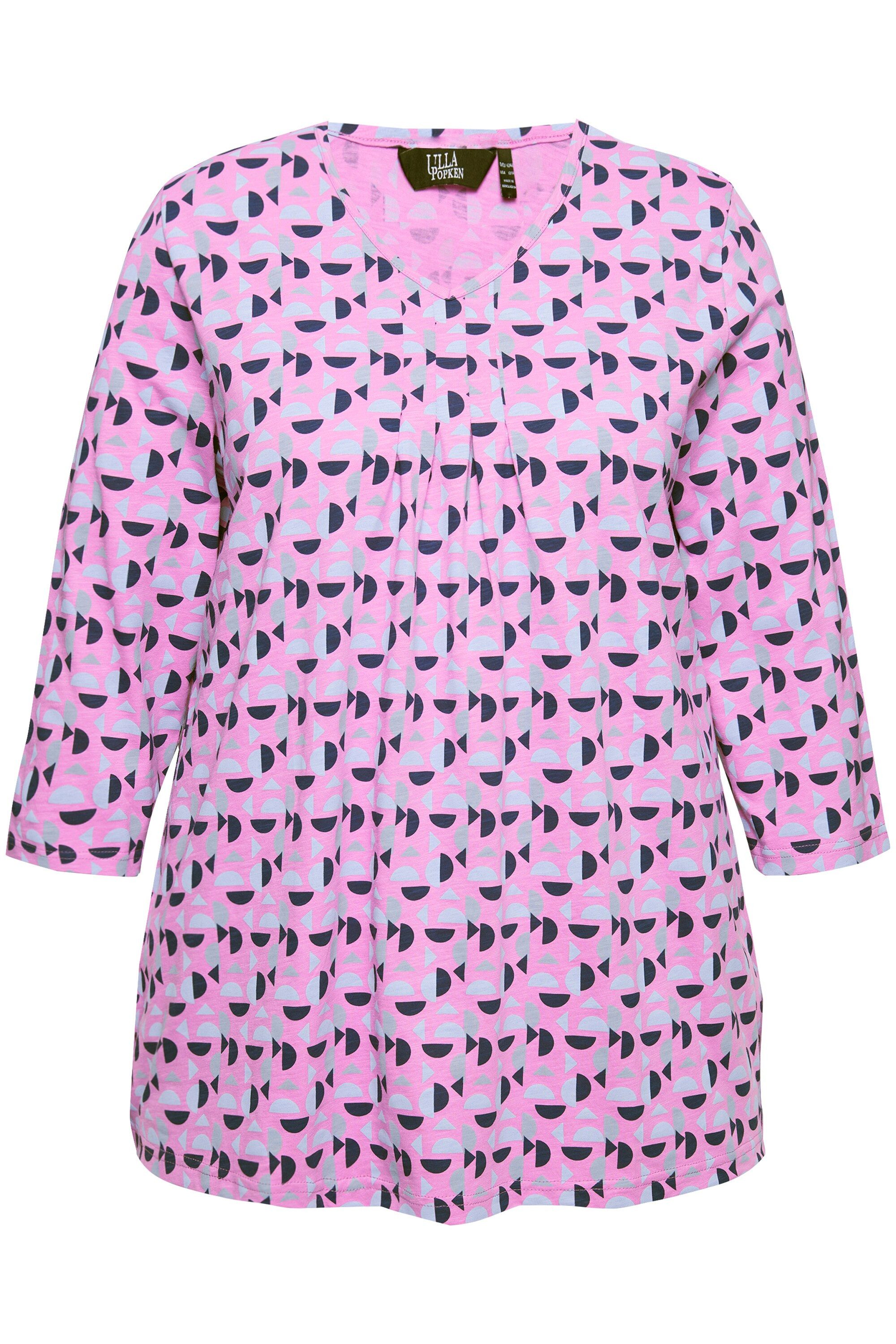 Ulla Popken T-Shirt T-Shirt A-Linie V-Ausschnitt Zierfalten 3/4-Arm günstig online kaufen