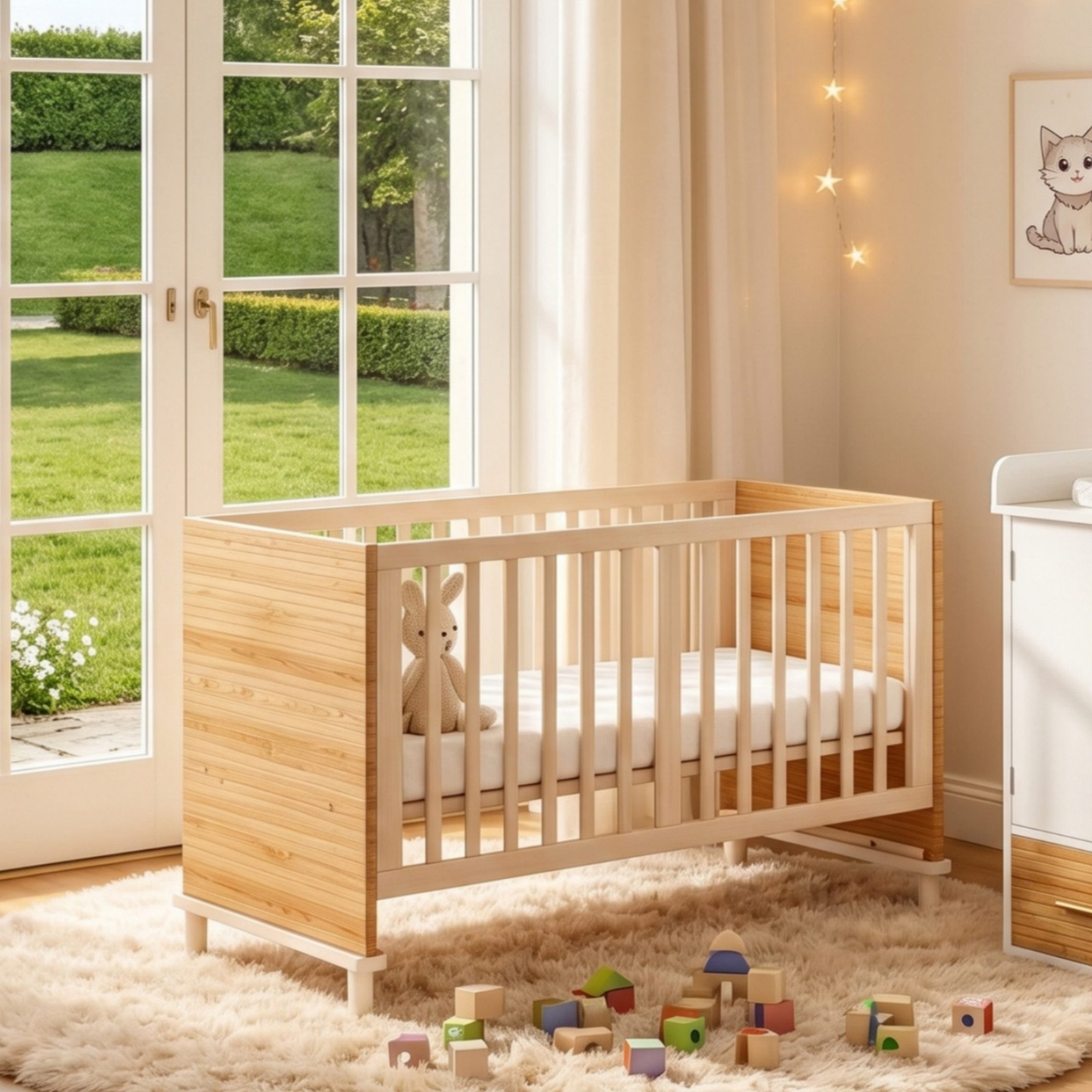 Flieks Babybett, Gitterbett Kinderbett 70x140cm mit 5-stufiger Höhenverstellung