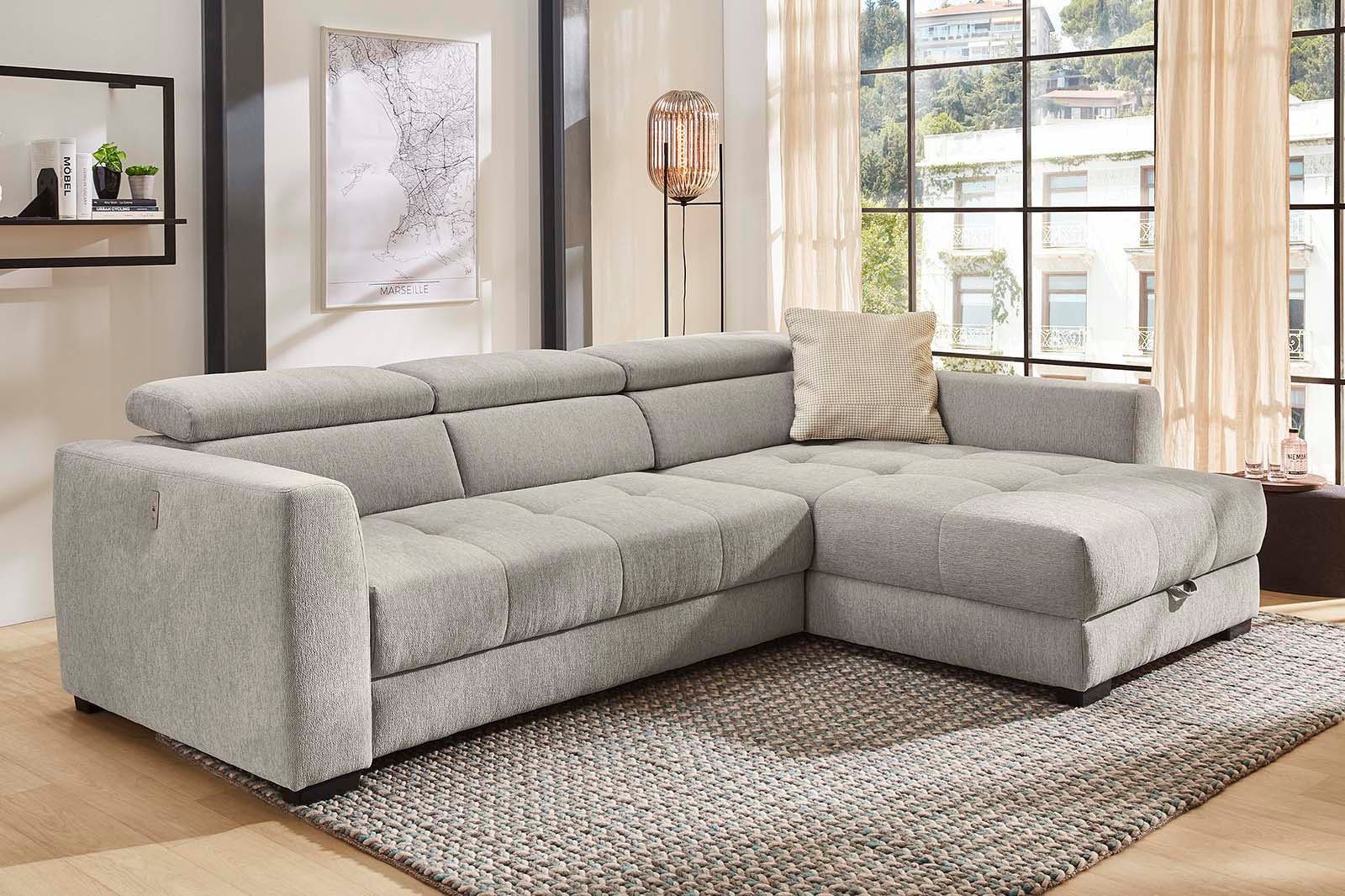 Jockenhöfer Gruppe Ecksofa San Marino L-Form, B: 300 cm, mit 30 cm elektr. Sitztiefenverstellung, mit Bettkasten, Kopfteilverstellung, USB-Anschluss & Zierkissen
