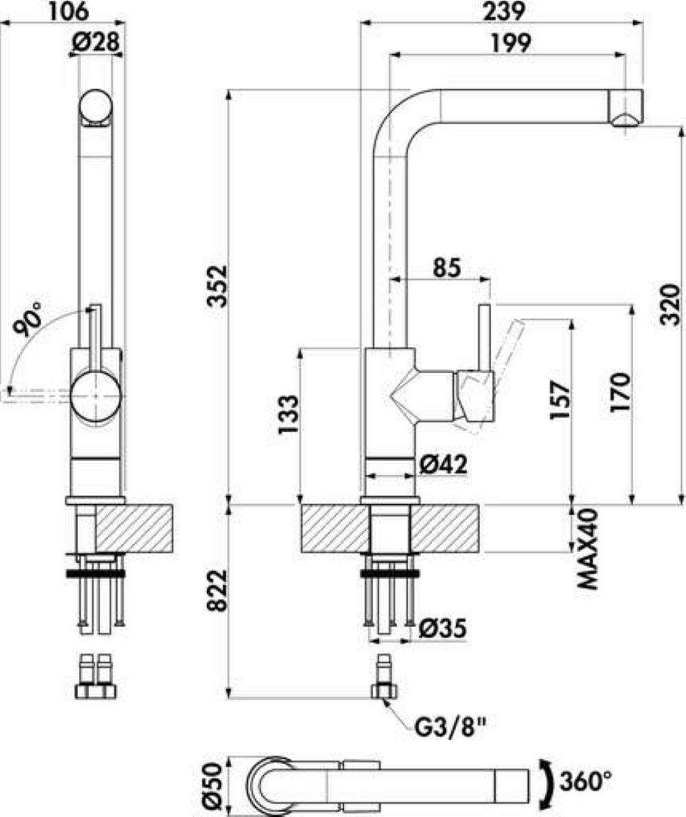 Thumbnail - Naber Küchenarmatur Einhebelmischer Linea Arco 5 edelstahlfinish, Hochdruck 5011331 Fensterarmatur
