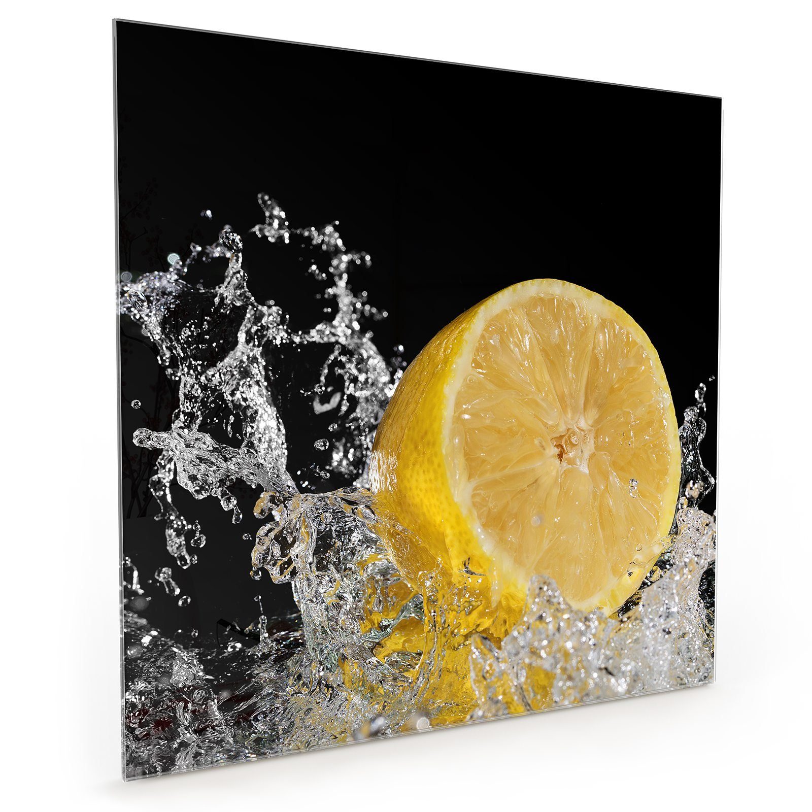 Primedeco Küchenrückwand Küchenrückwand Spritzschutz Glas mit Motiv Zitrone auf Wassersplash