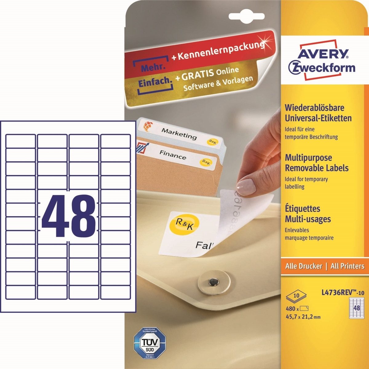 Etiketten Universal-Etiketten 45,7x21,2 mm 10 Blatt/480 Etiketten weiß