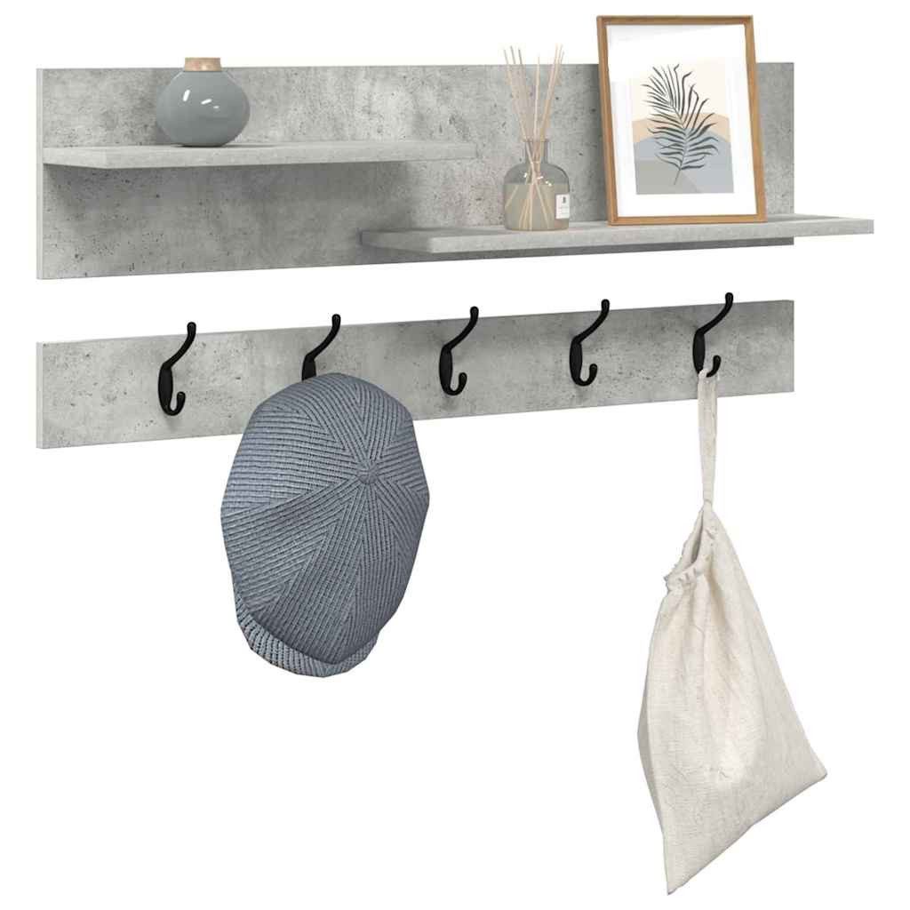 furnicato Garderobenständer Wandgarderobe mit 2 Regalen 90 x 15 x 36 cm Beton Grau, Garderobenständer mit 2 Regalen und Haken für deinen Flurbereich