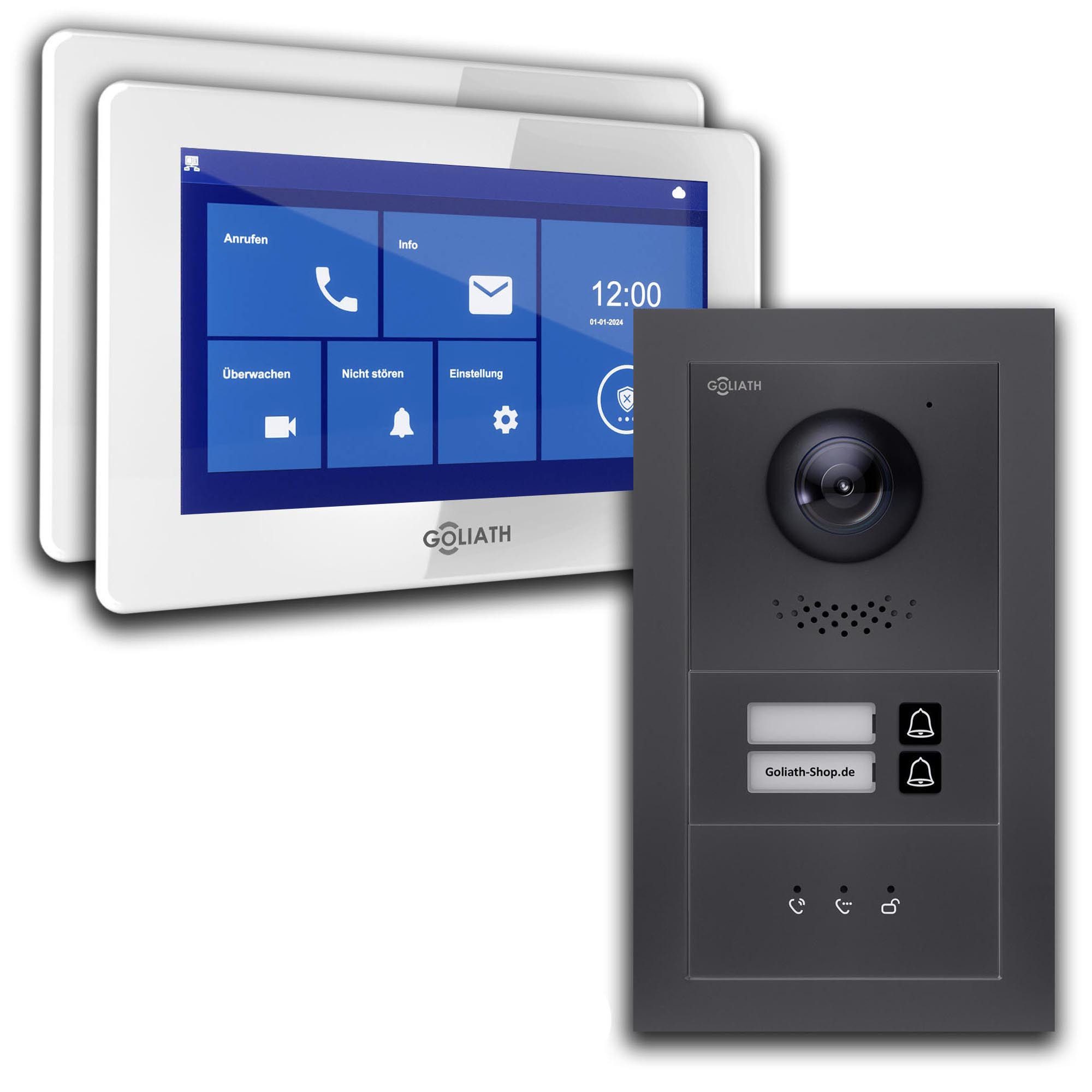 Goliath Intercom Video-Türsprechanlage Video Türklingel mit Kamera, 2-Familie Goliath Basic-Line 2-Draht (Privat oder Gewerblich)