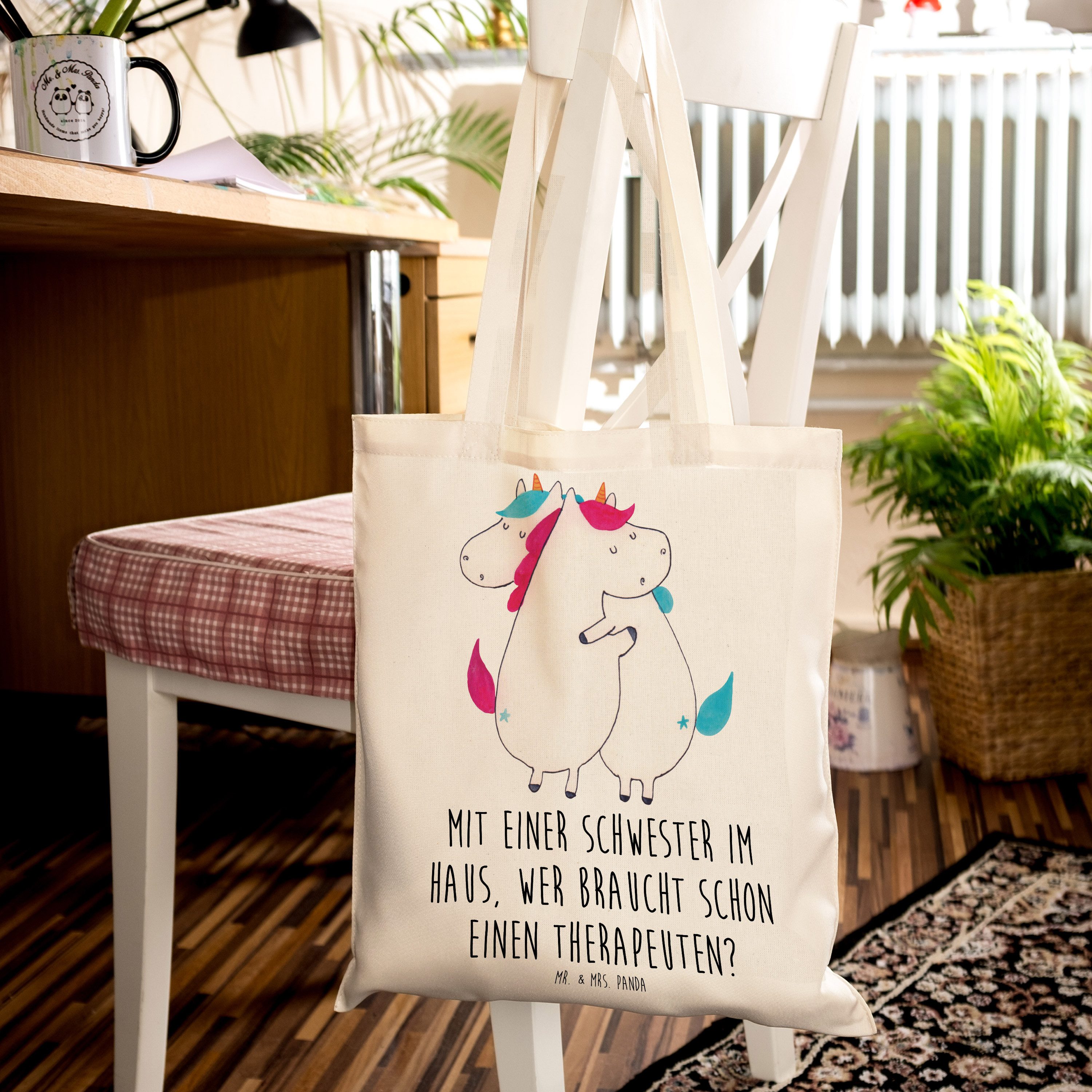 Mr. & Mrs. Panda Tragetasche Schwester Glück, Tote Bag, Transparent, Familienmitglieder, Schultasc (Packung, Schwester Familie Verwandte), Geburtstage Schwesterbeziehung Schulbeutel