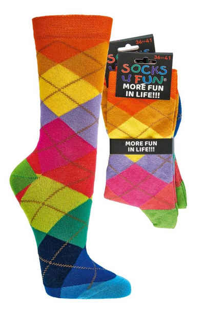 Socks 4 Fun Freizeitsocken Bunte Socken Karo, 2 Paar (2-Paar)