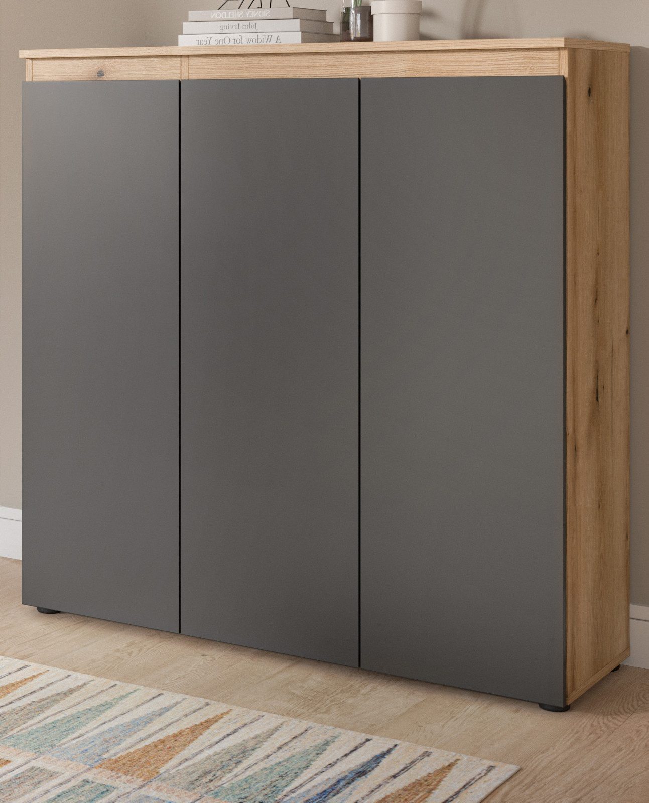 Inn.Furn Kombikommode Assino (Hohe Kommode in Eiche und Grau, 3-türig, 105 x 111 cm), variabel einrichtbar, bis zu 10 Fächer