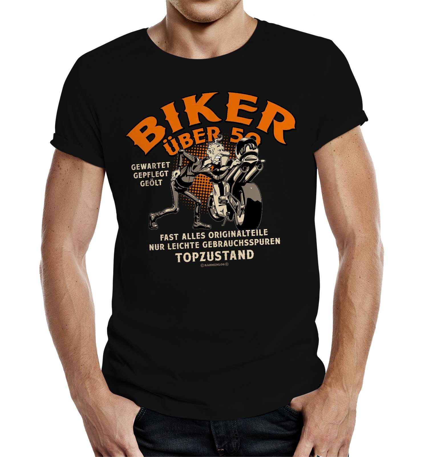 Motorradfahrer T-Shirt für und als Biker Geschenk über 50 Rahmenlos