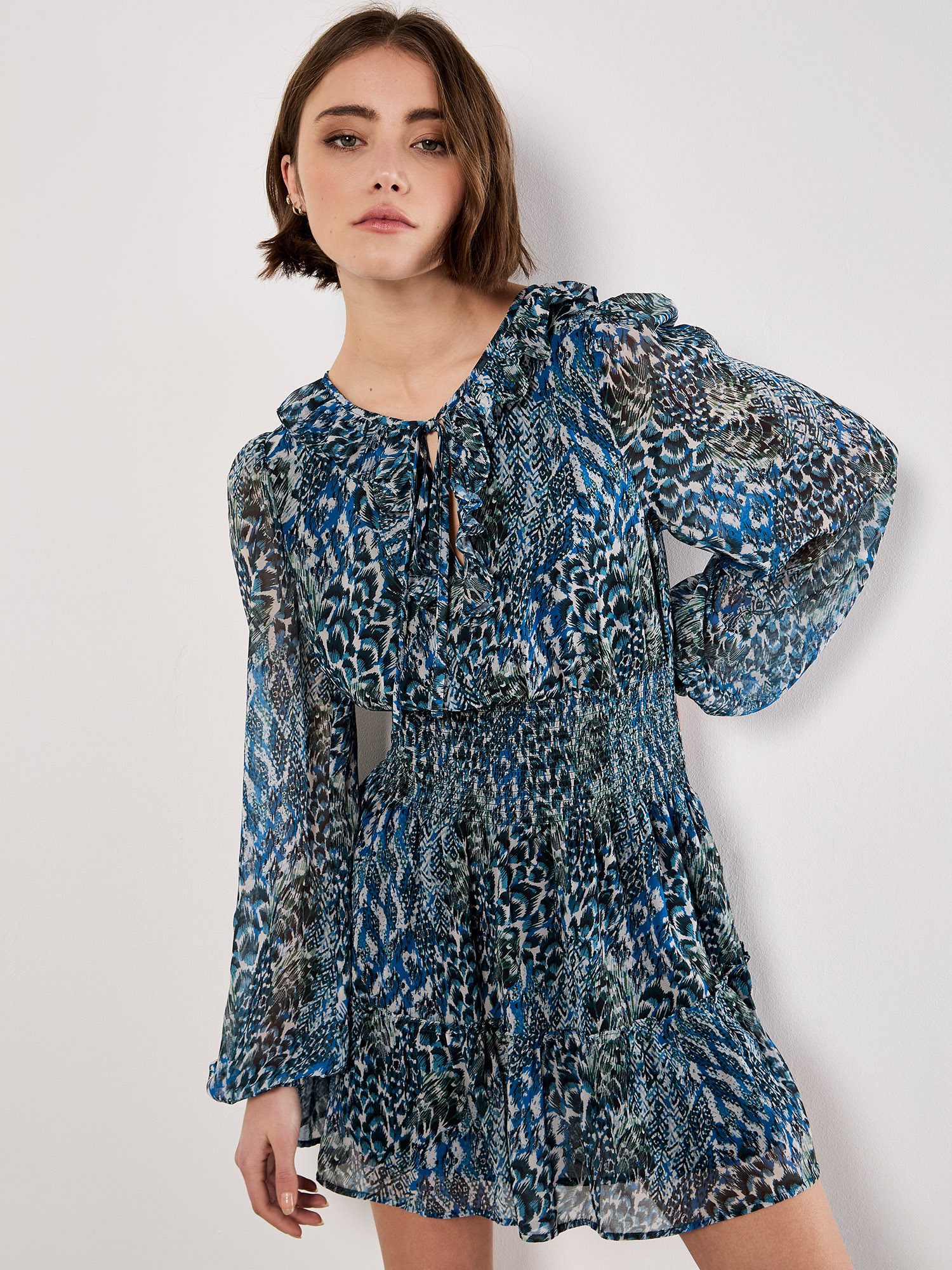 Apricot Druckkleid Patchworkkleid mit Rüschen günstig online kaufen