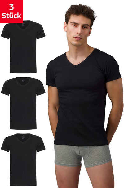 Burnell & Son Unterhemd T-Shirt Business mit Kurzarm und V-Ausschnitt für Herren aus Baumwolle (Packung, Set, Spar-Pack, Spar-Packung, 3-St., 3er Pack) Feinripp, extra lang - Basic Slim Fit