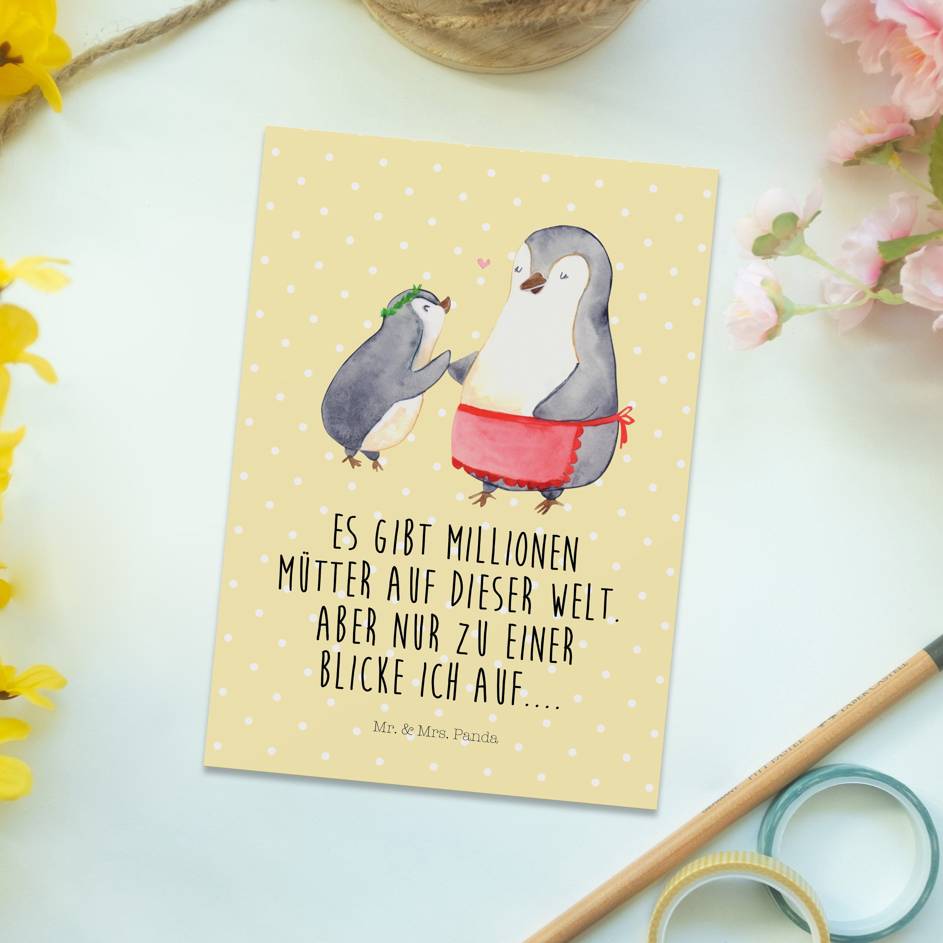 Mama, Postkarte - Panda & Pastell Mr. Pinguin mit Geburststag beste - Kind Gelb Geschenk, Mrs.