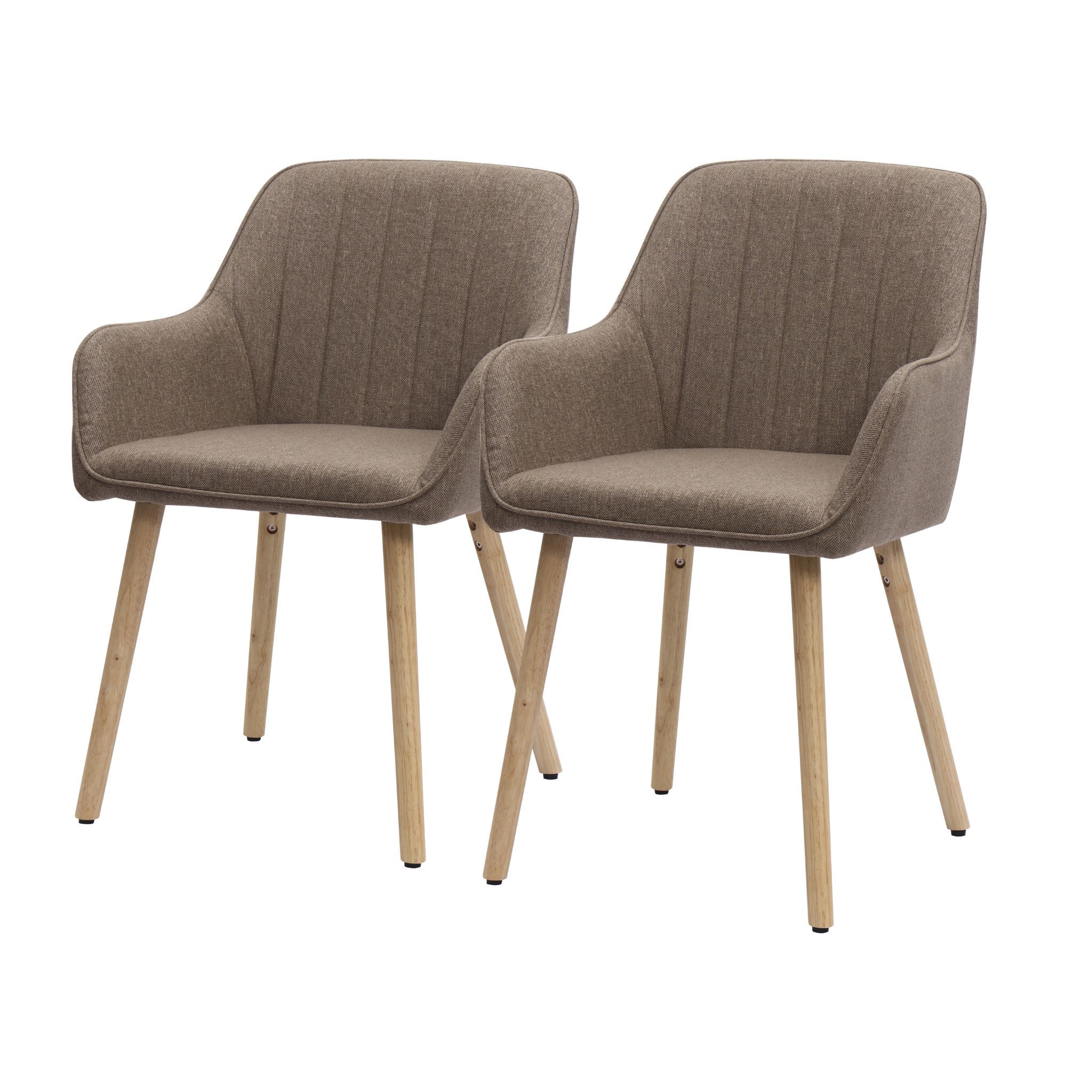 MC Star Esszimmerstuhl Moderne Esszimmerstühle mit integrierter Armlehne, Stoffbezug (Holzbeinen (Hellbeige/Braun)| 2er-Set)