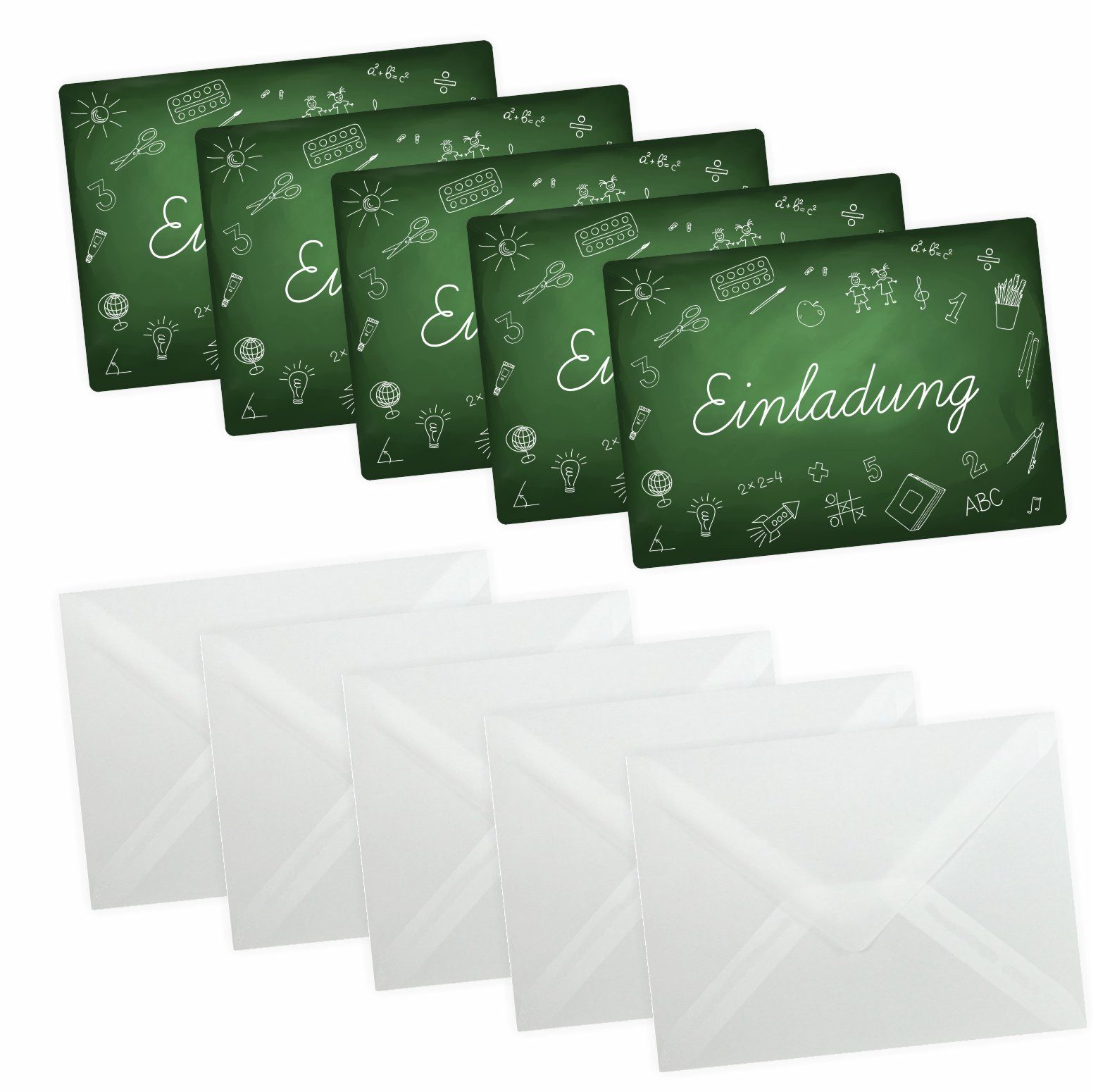 nikima Einladungskarten 10 Einladungskarten zur Einschulung Tafel grün inkl. Umschlag