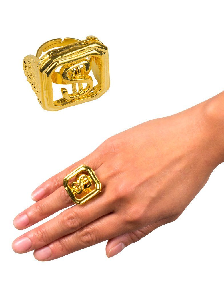 Boland Kostüm Goldener Dollar Ring, Schmuck Rapper Hippie Kostü günstig online kaufen