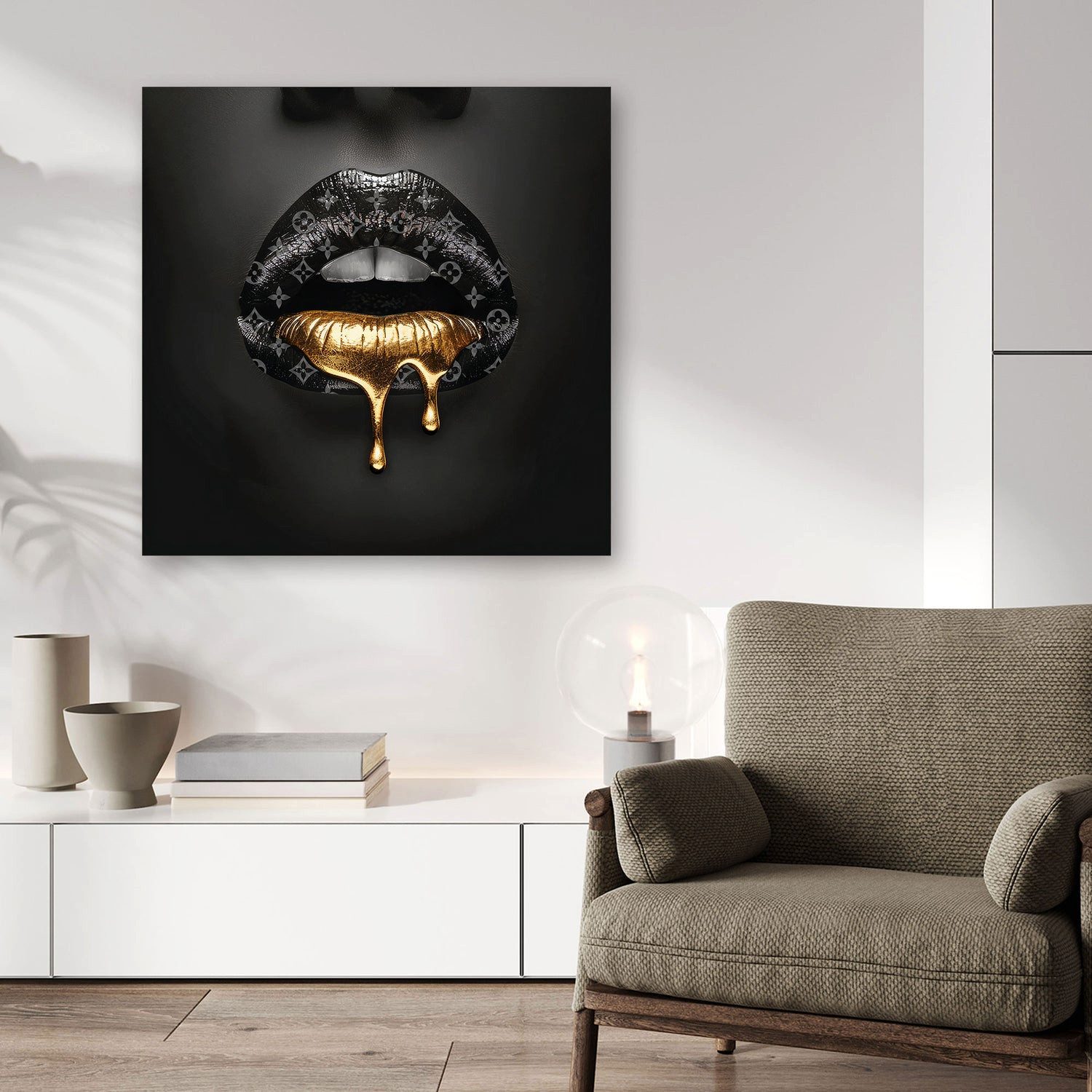 Artedinoi Leinwandbild Lippen in Goldoptik mit Luxusmotiv und modernem Stil Leinwandbild Wand, Lippen in Goldoptik, modern