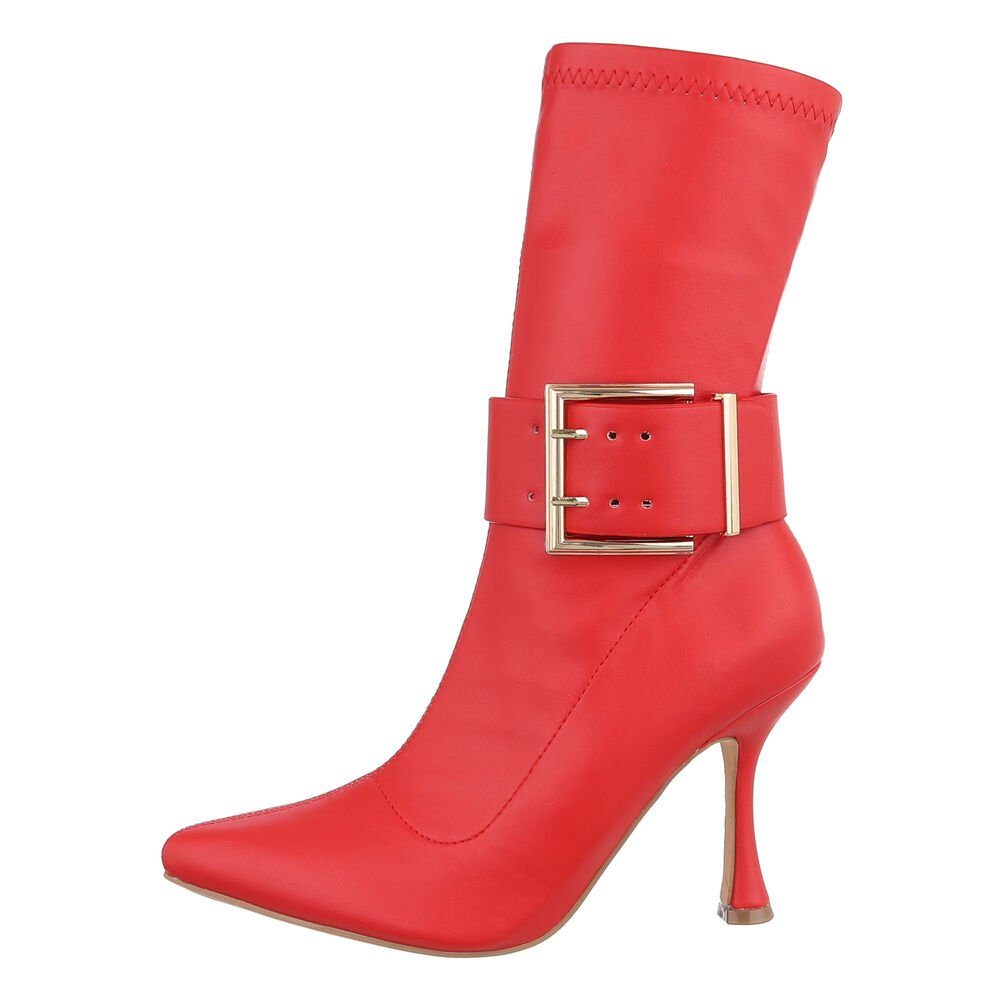 High-Heel-Stiefelette Damen Ital-Design Stiefeletten Elegant Pfennig-/Stilettoabsatz Rot in High-Heel Abendschuhe