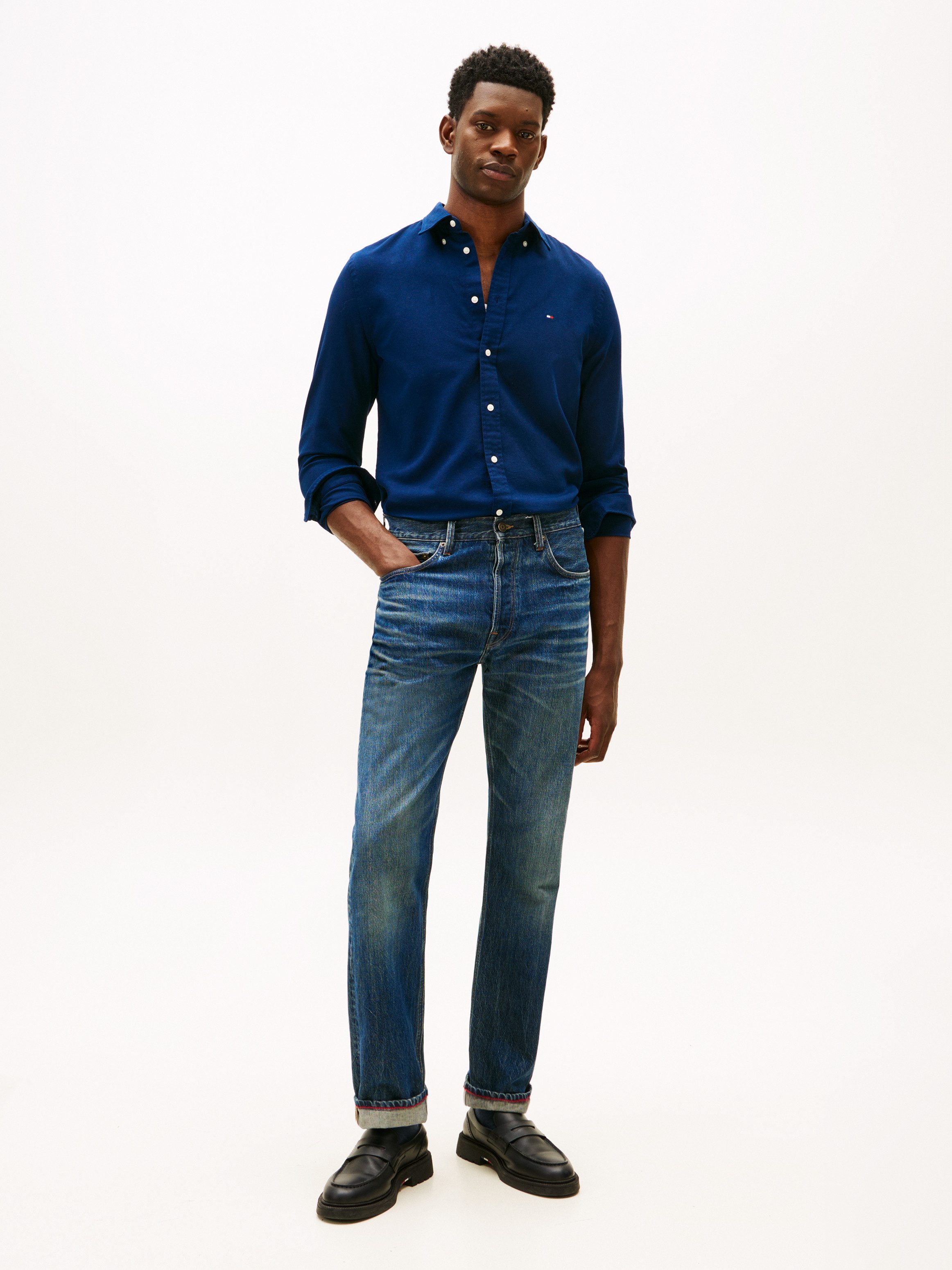 Tommy Hilfiger Langarmhemd FLEX DOBBY slim fit, Button-down-Kragen, unifarben