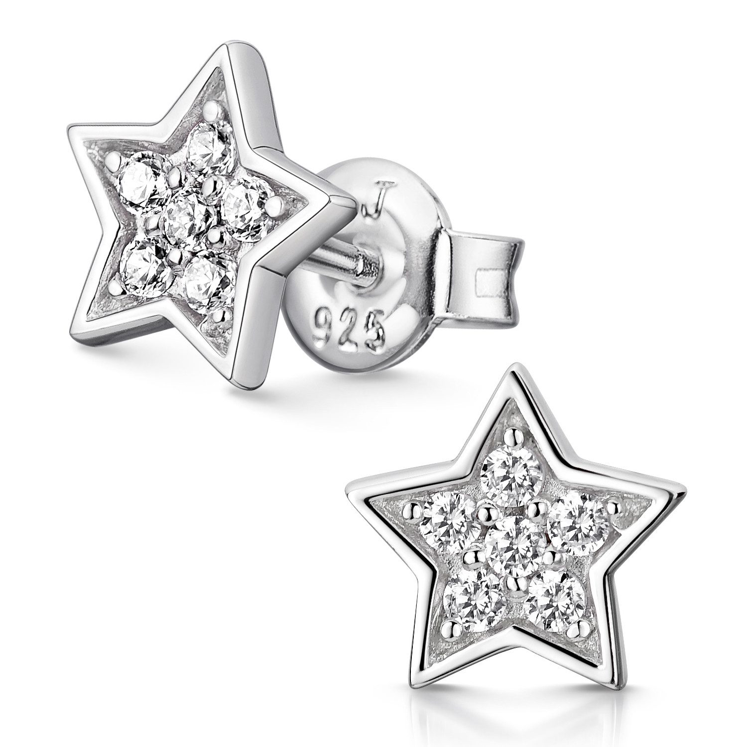 Materia Paar Ohrstecker Kinder Stern mit weißen Zirkonia Steinen SO-443, 925 Sterling Silber, rhodiniert