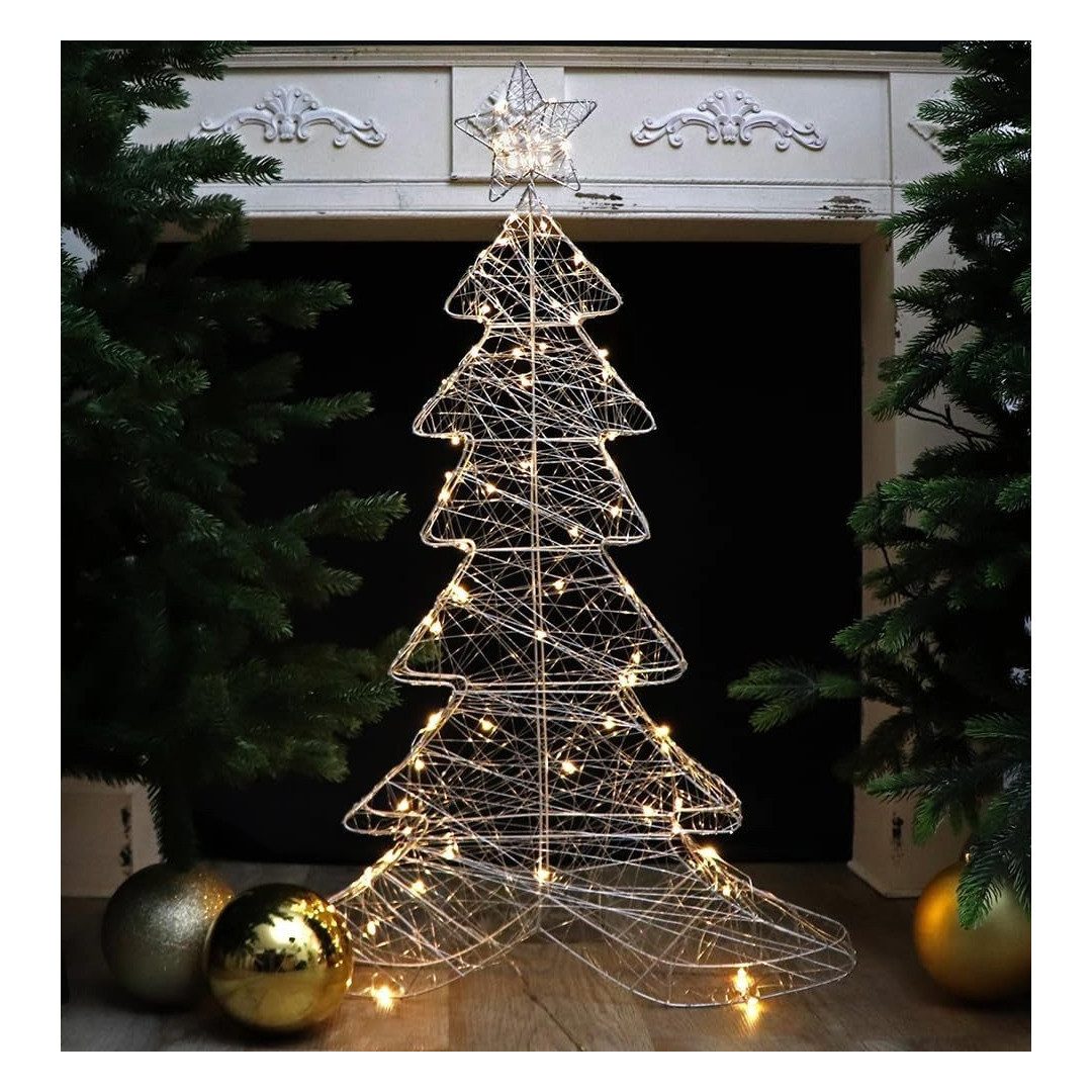 Gartenpirat LED Baum Silberdraht-Tannenbaum 100 cm mit 80 warmweißen LED Weihnachtsdeko