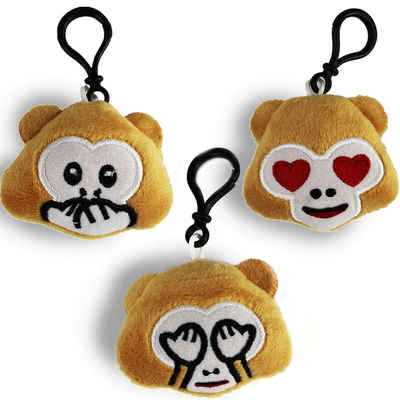 wortek Schlüsselanhänger Affen Emoticon-Anhänger (Affen-Set, 3-tlg), soft und flauschig, mit reißfestem Karabinerhaken