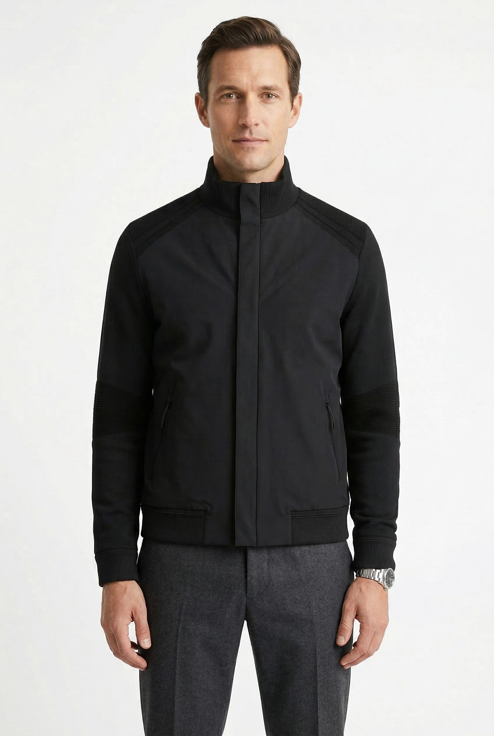 BOSS Green Hybridjacke Porsche Spirit 70 Capsule Collection Premium Herrenmode Limited Seidenmix Tech Strickqualität Tech Knitwear