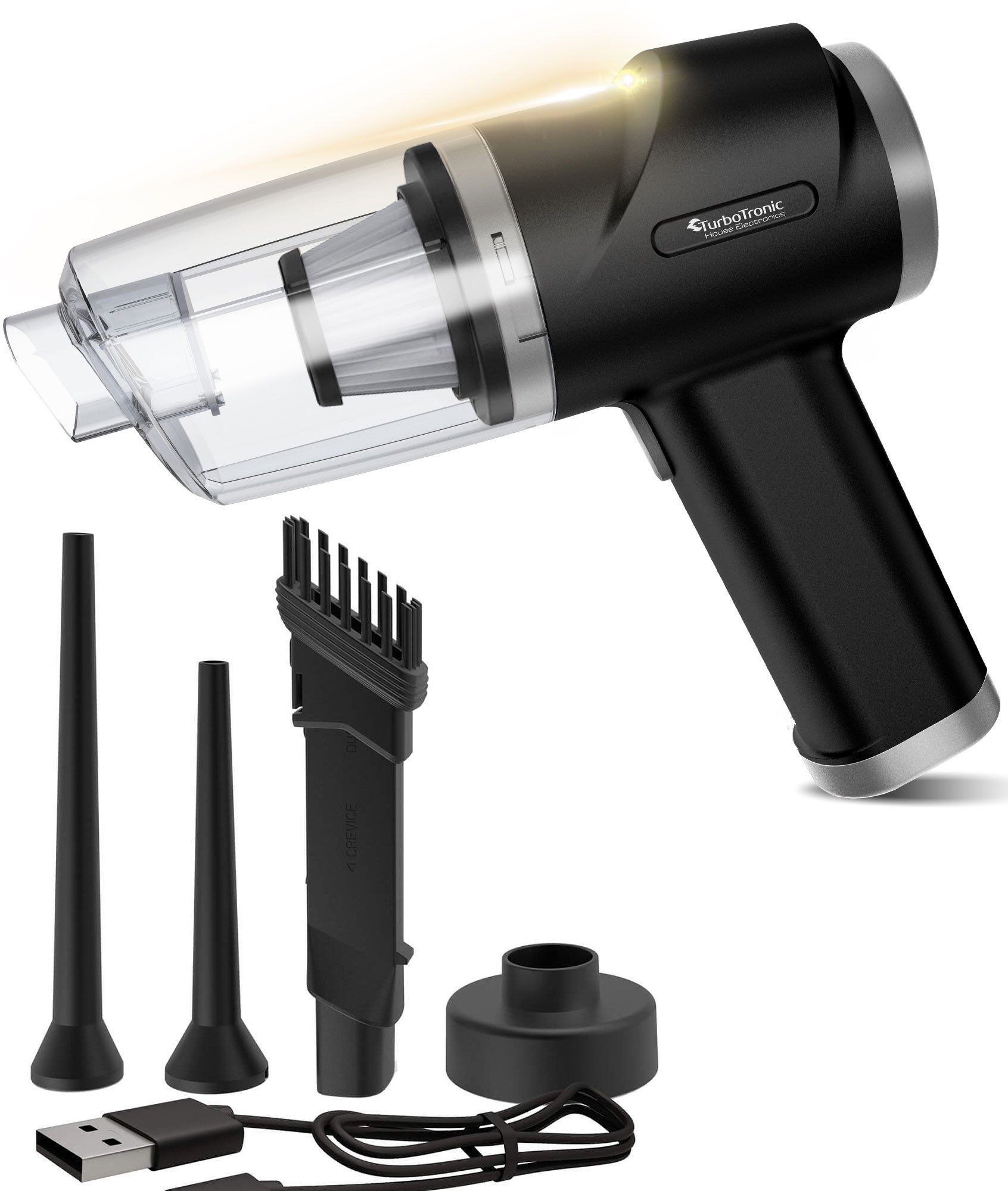 TurboTronic by Z-Line Akku-Handstaubsauger 5KPA Power Handsauger mit 47k RPM Gebläse 2 Stufen kabellos, 40 W, beutellos, 0,15 L beutellos Fugendüse Akku Staubsauger für Auto Haus kabellos