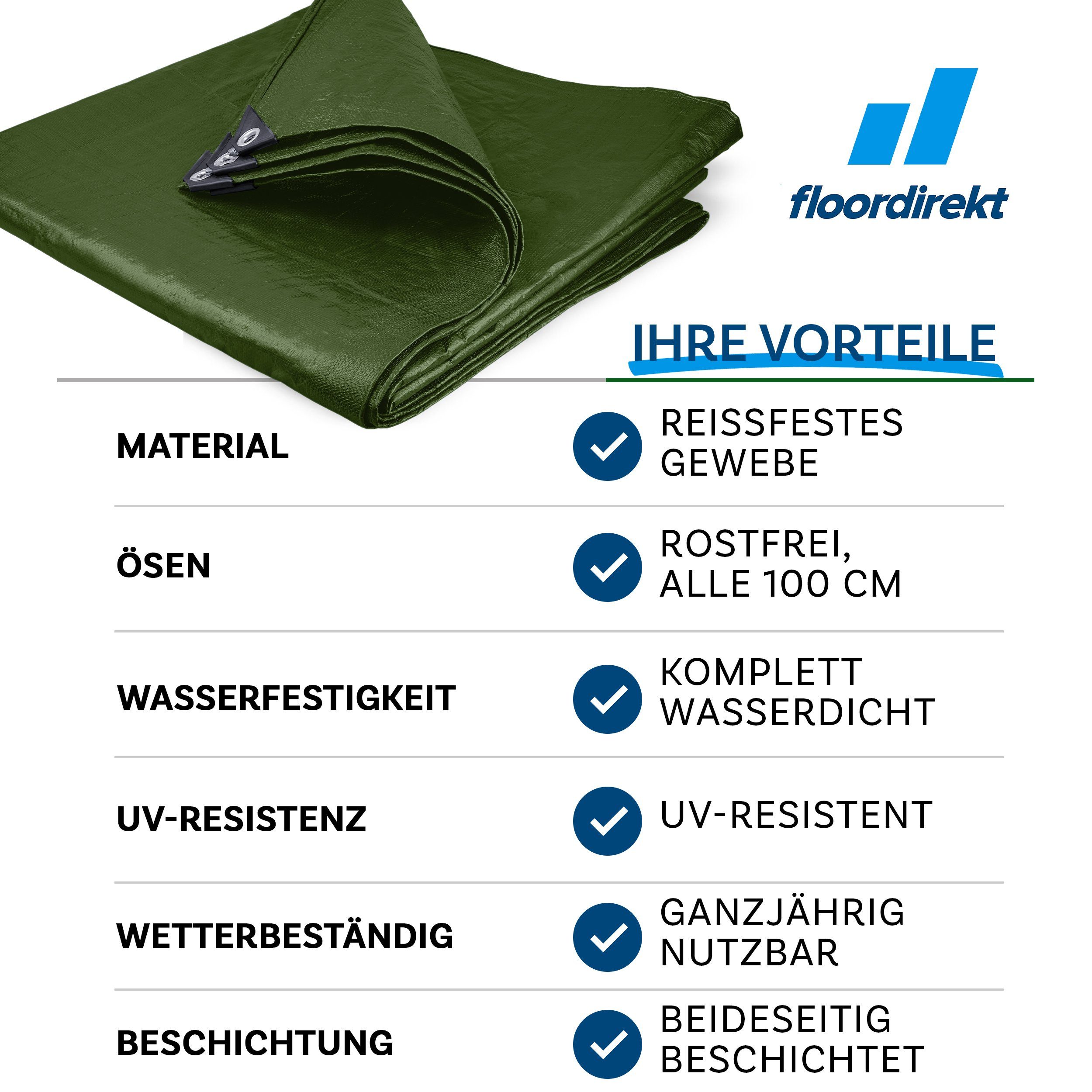 casa pura Schutzplane extra reißfest 140 g/m², Abdeckplane in mehreren Farben & Größen, Wasserdicht & Reißfest – Bild 4 von 5