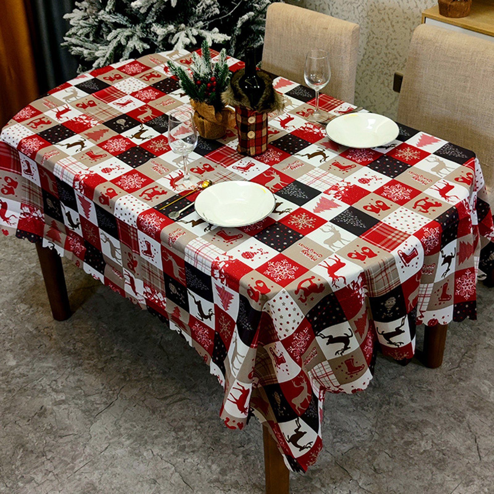 Niedlichen Blusmart Bedruckte Tischdecken Im Tischschonbezug Stilvolle Cartoon-Weihnachtsstil,