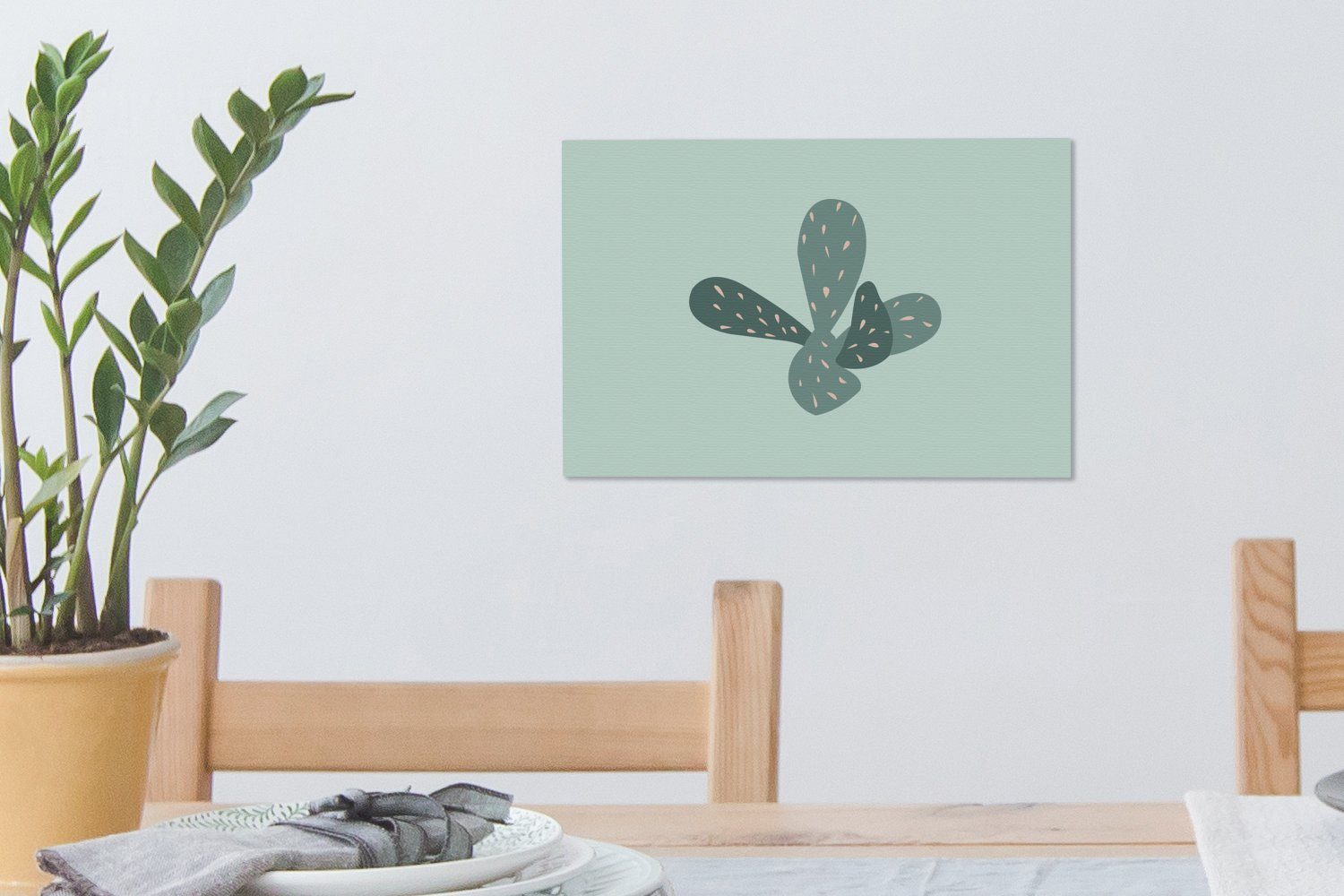 OneMillionCanvasses® Leinwandbild Sommer Kaktus (1 cm - St), Blau, Aufhängefertig, 30x20 - Wanddeko, Wandbild Leinwandbilder