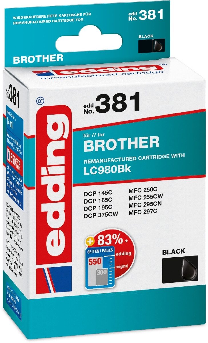 edding Druckerpatrone kompatibel mit Brother LC980 black Nachfülltinte (x)