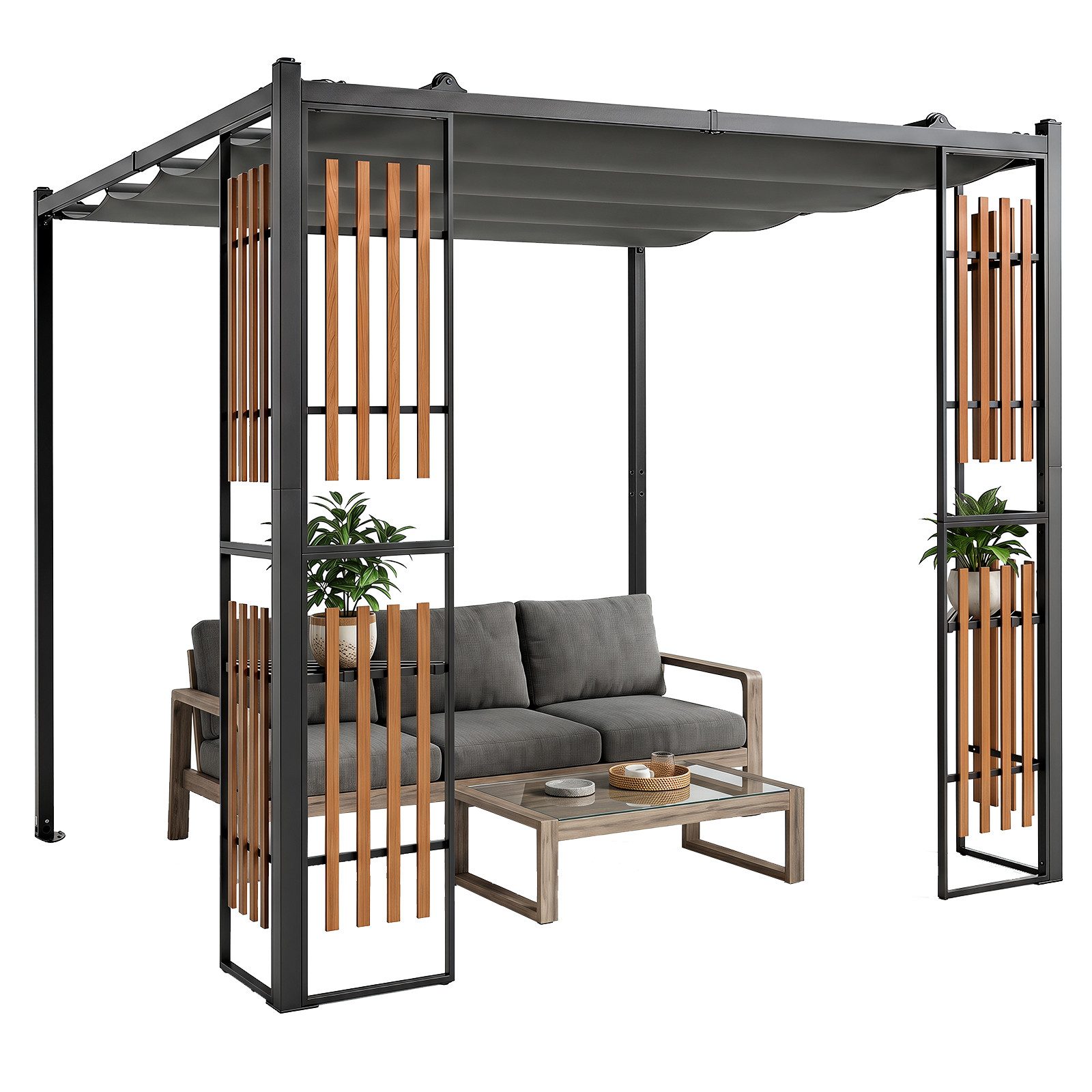 COSTWAY Pavillon, Mit 4 Paravents, 2 Ablagen, verstellbarem Dach