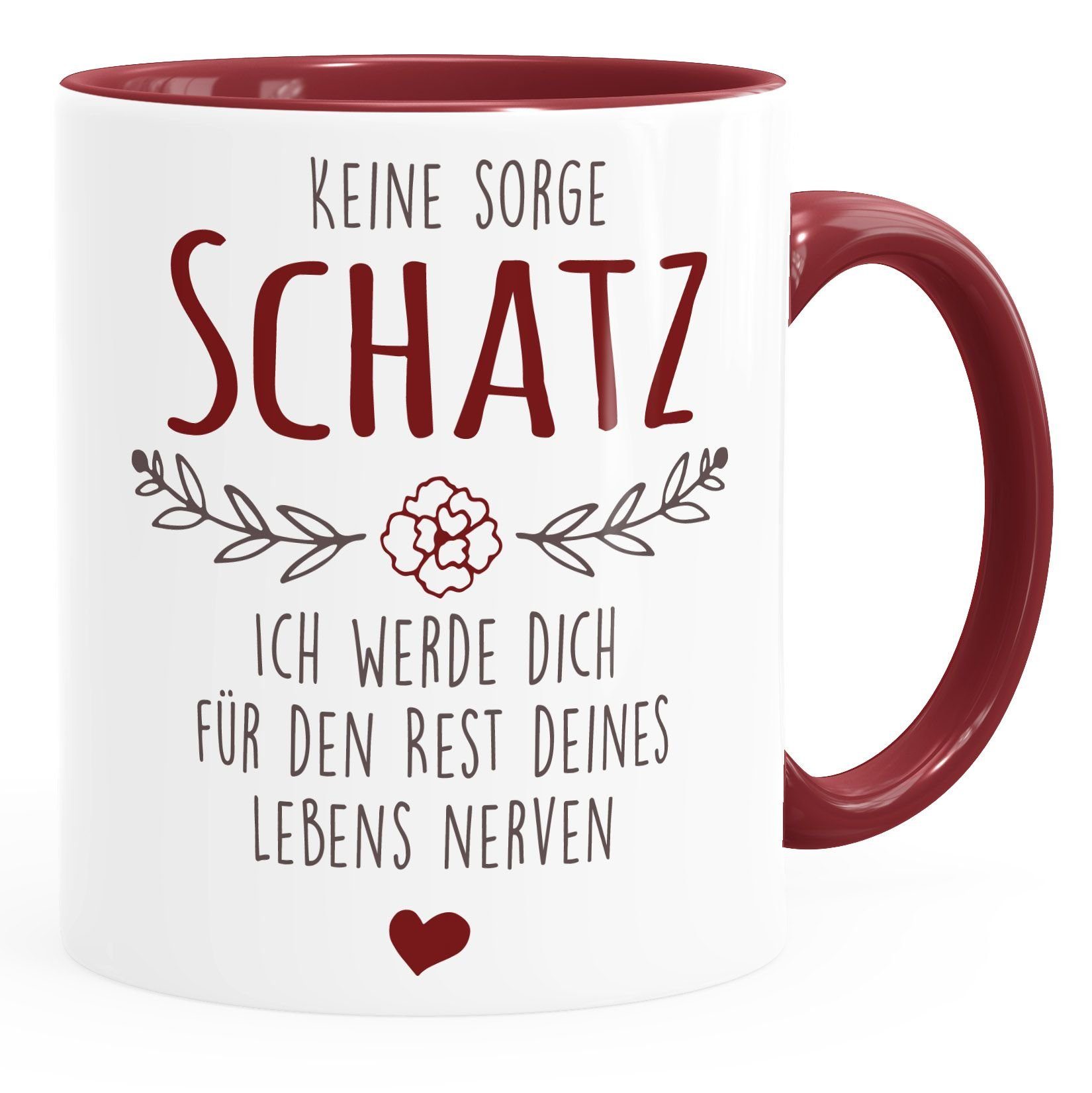 Partner für MoonWorks deines Lebens Keine Sorge ich Keramik Kaffee-Tasse Moonworks®, den dich Geschenk Spruch nerven Hochzeitstag Rest Tasse werde Schatz bordeauxrot Liebe