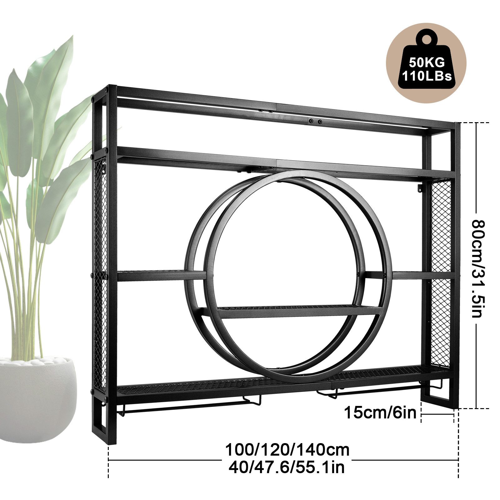 XERSEK Weinregal Wandmontage Metal Glasregal 120x80x15cm günstig online kaufen