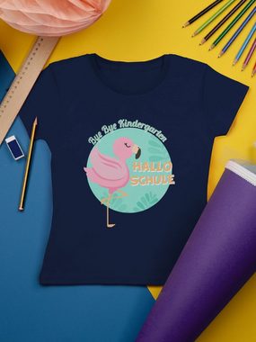 Shirtracer T-Shirt Bye Bye Kindergarten Hallo Schule Flamingo Einschulung Mädchen